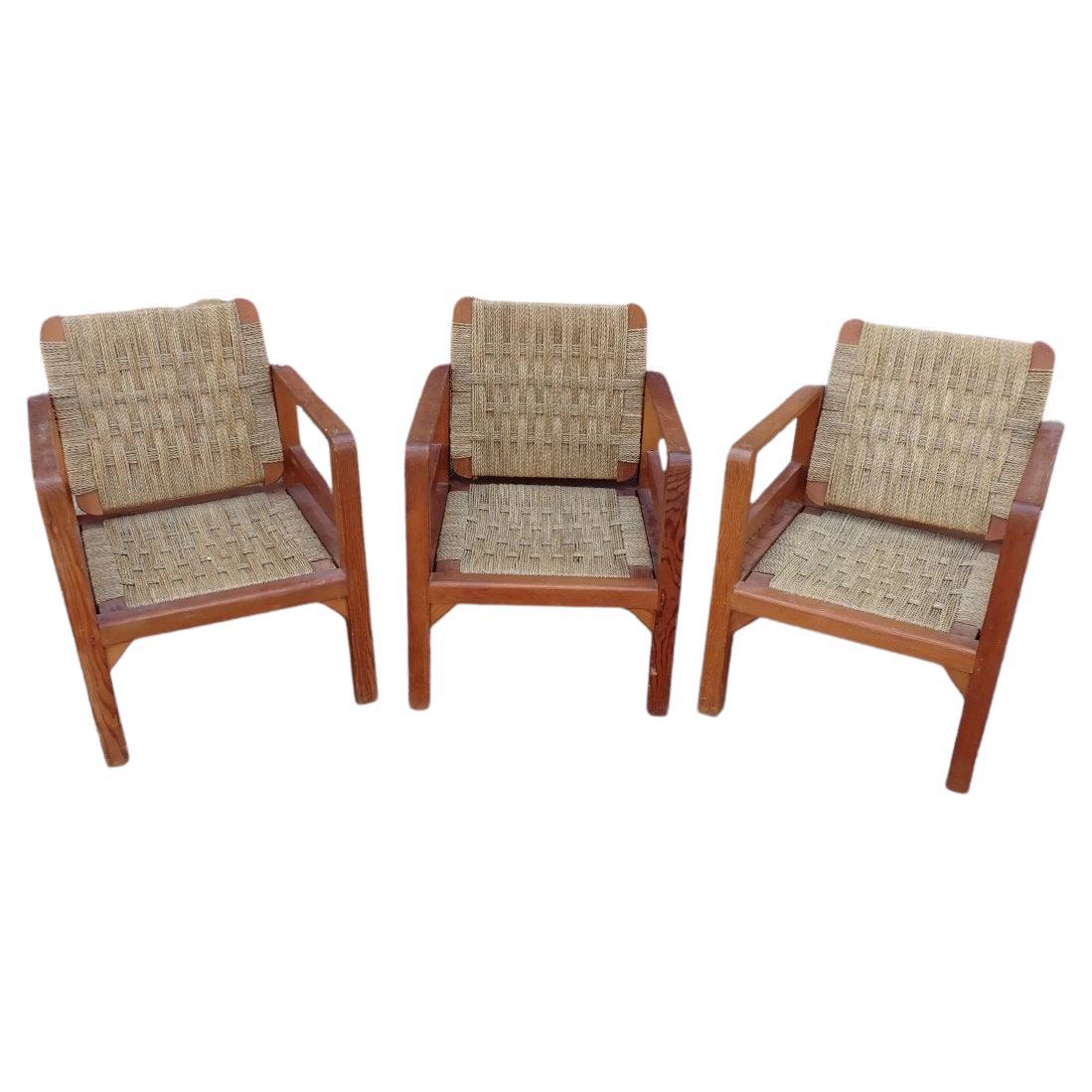 Adrien Audoux & Frida Minet, 3 armchairs , France, circa 1950