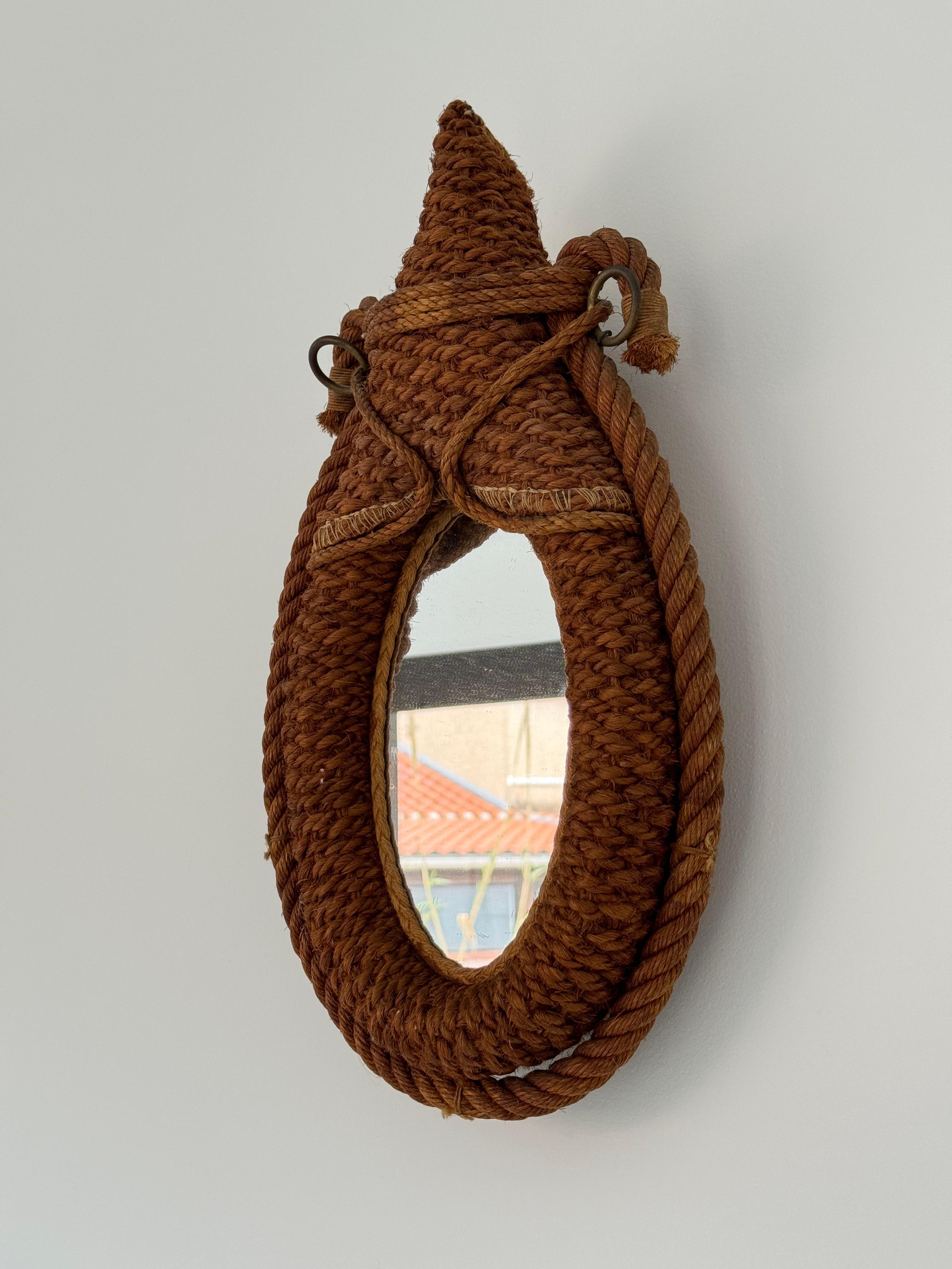 20th Century Adrien Audoux & Frida Minet design horse collar rope mirror, France 1950s For Sale