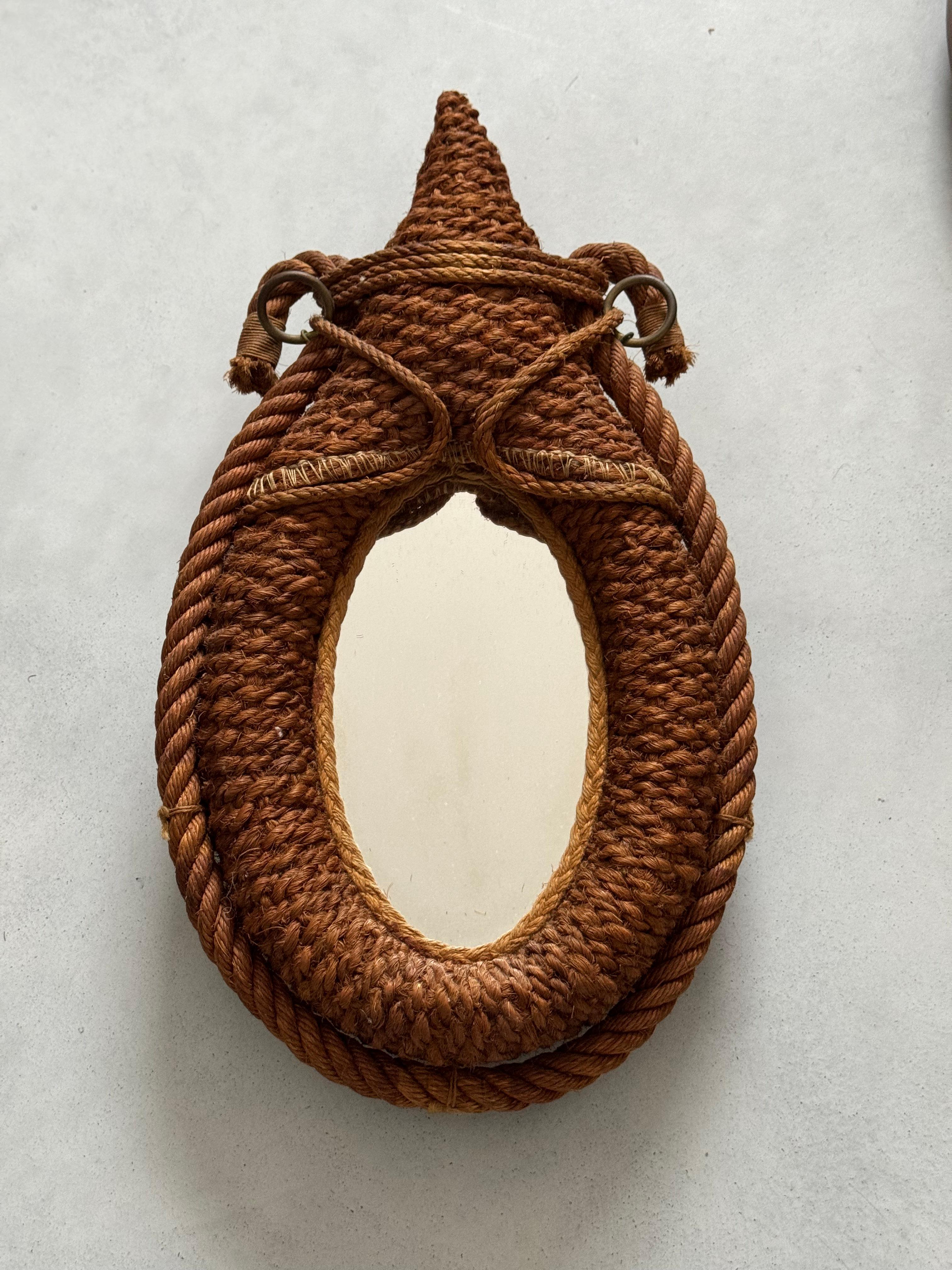 Rope Adrien Audoux & Frida Minet design horse collar rope mirror, France 1950s For Sale