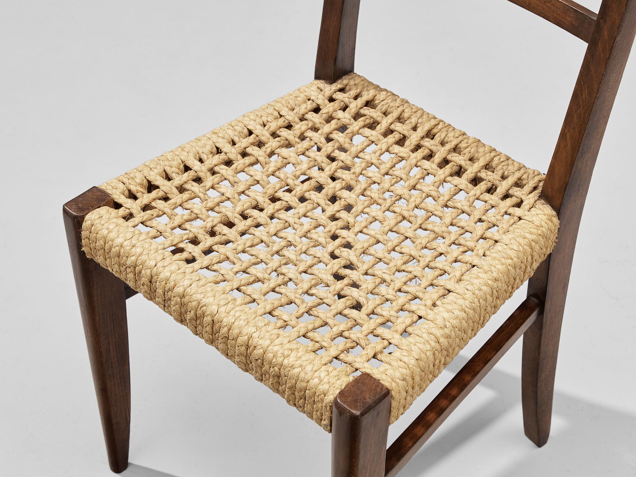 Mid-20th Century Adrien Audoux & Frida Minet for Vibo Set of Six Dining Chairs in Braided Hemp