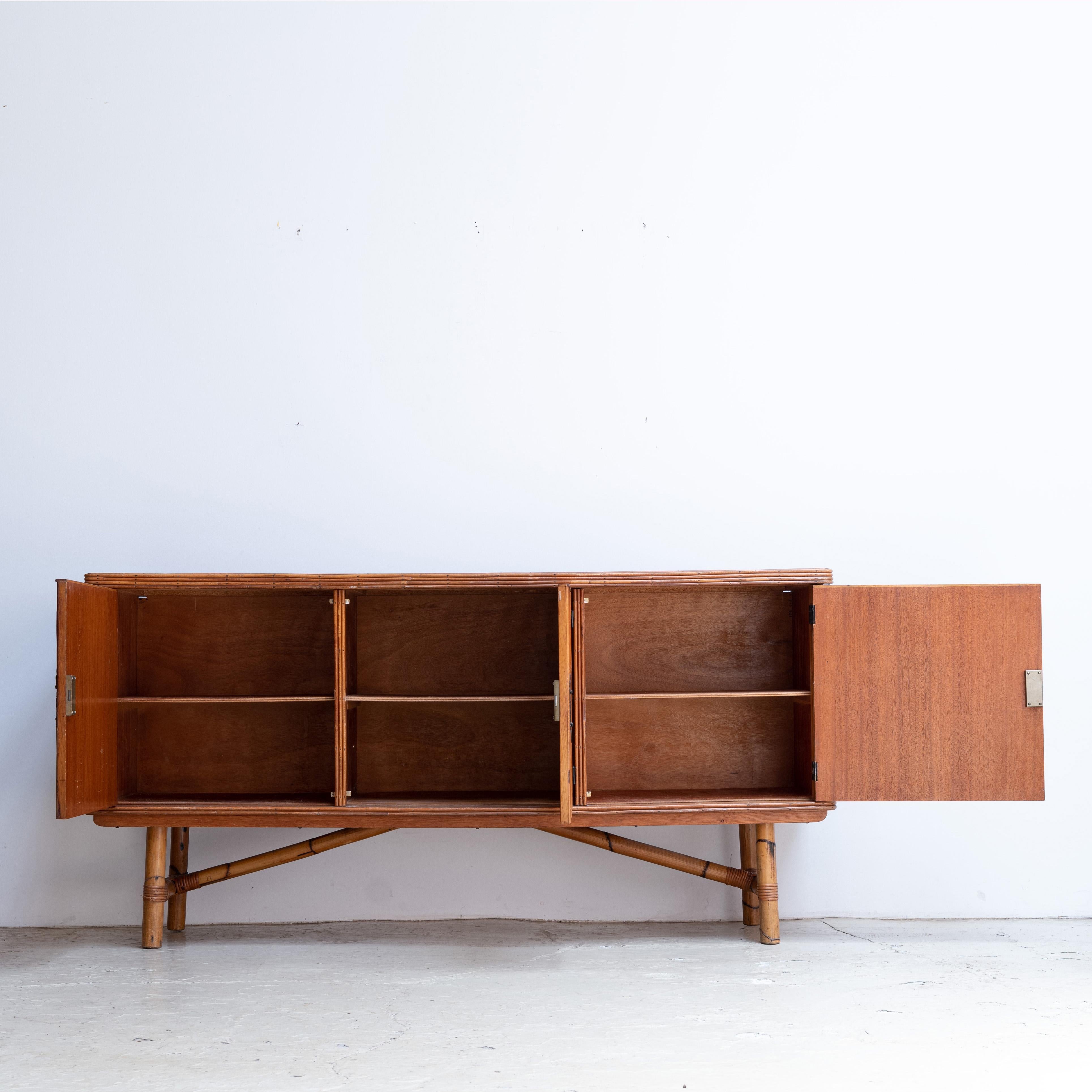 Adrien Audoux & Frida Minet French Bamboo Sideboard, C. 1960s In Good Condition For Sale In Edogawa-ku Tokyo, JP