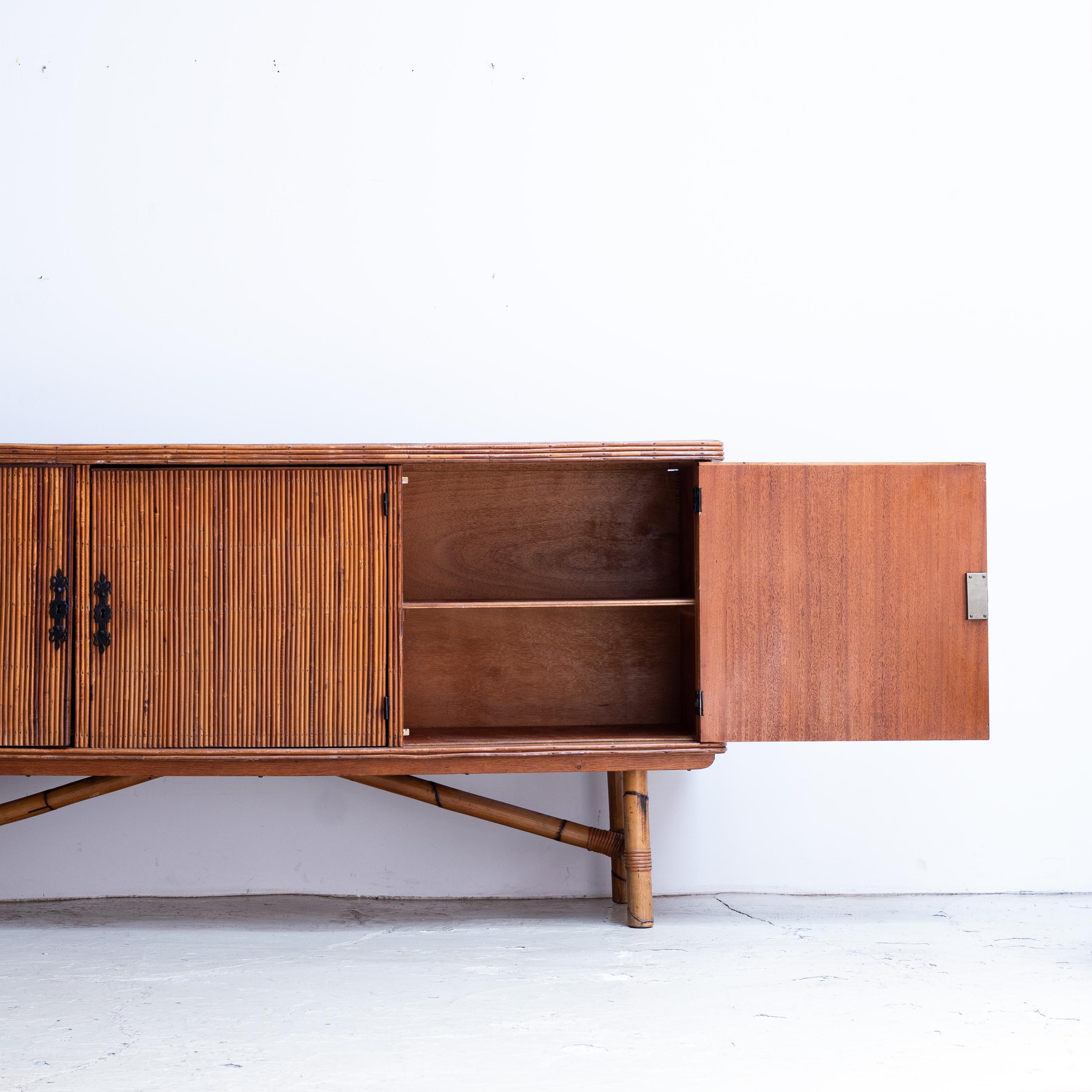 Mid-20th Century Adrien Audoux & Frida Minet French Bamboo Sideboard, C. 1960s