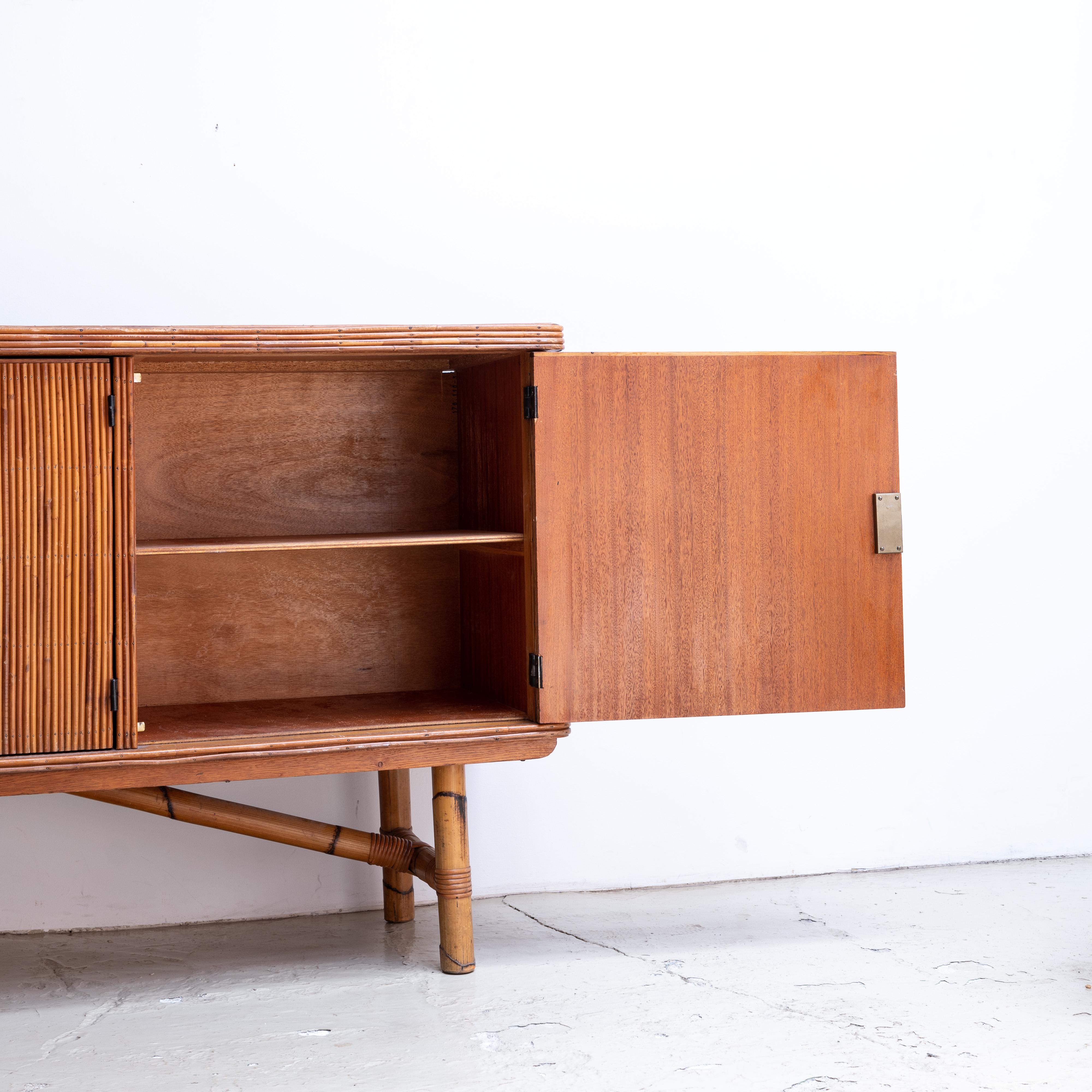 Adrien Audoux & Frida Minet French Bamboo Sideboard, C. 1960s 1