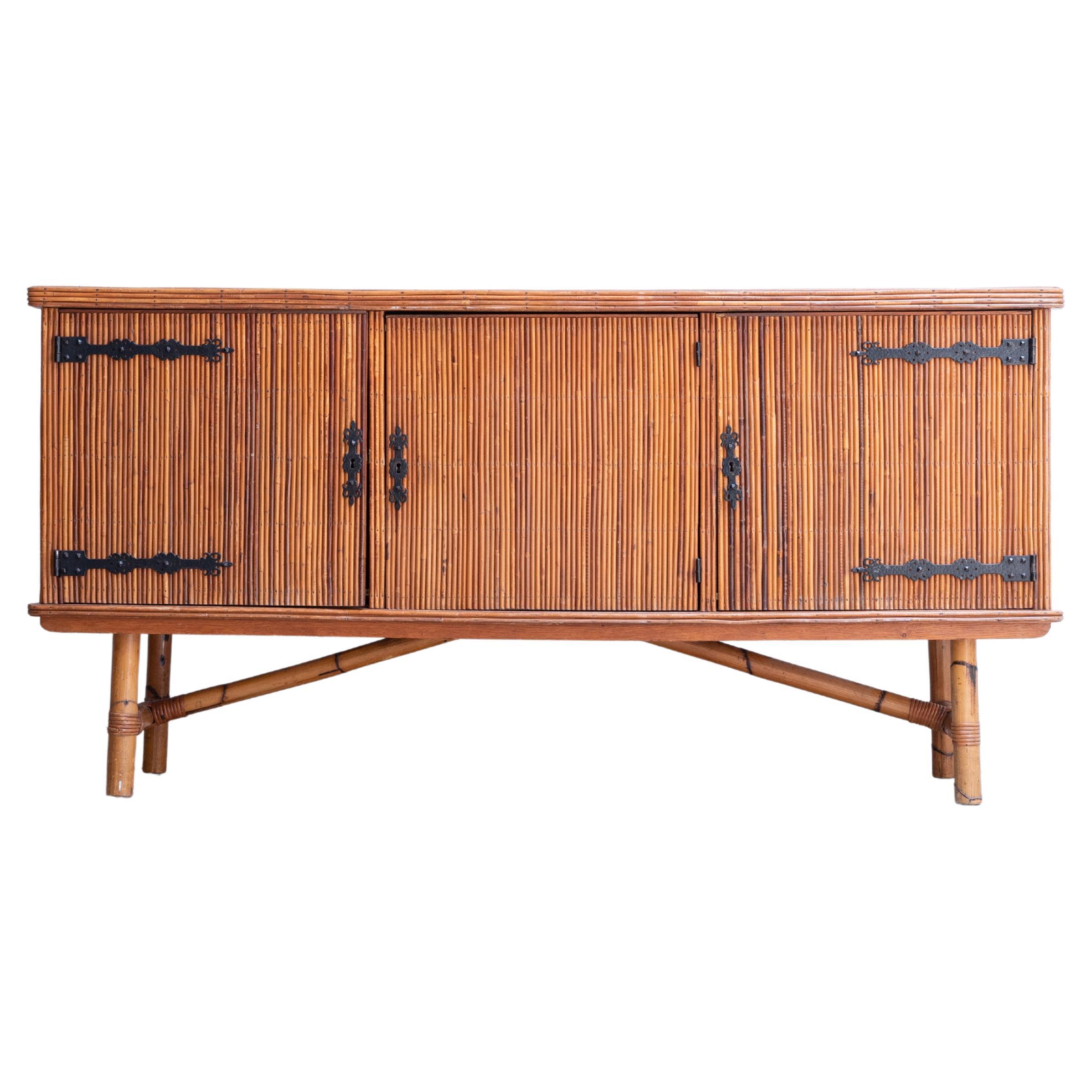 Adrien Audoux & Frida Minet French Bamboo Sideboard, C. 1960s