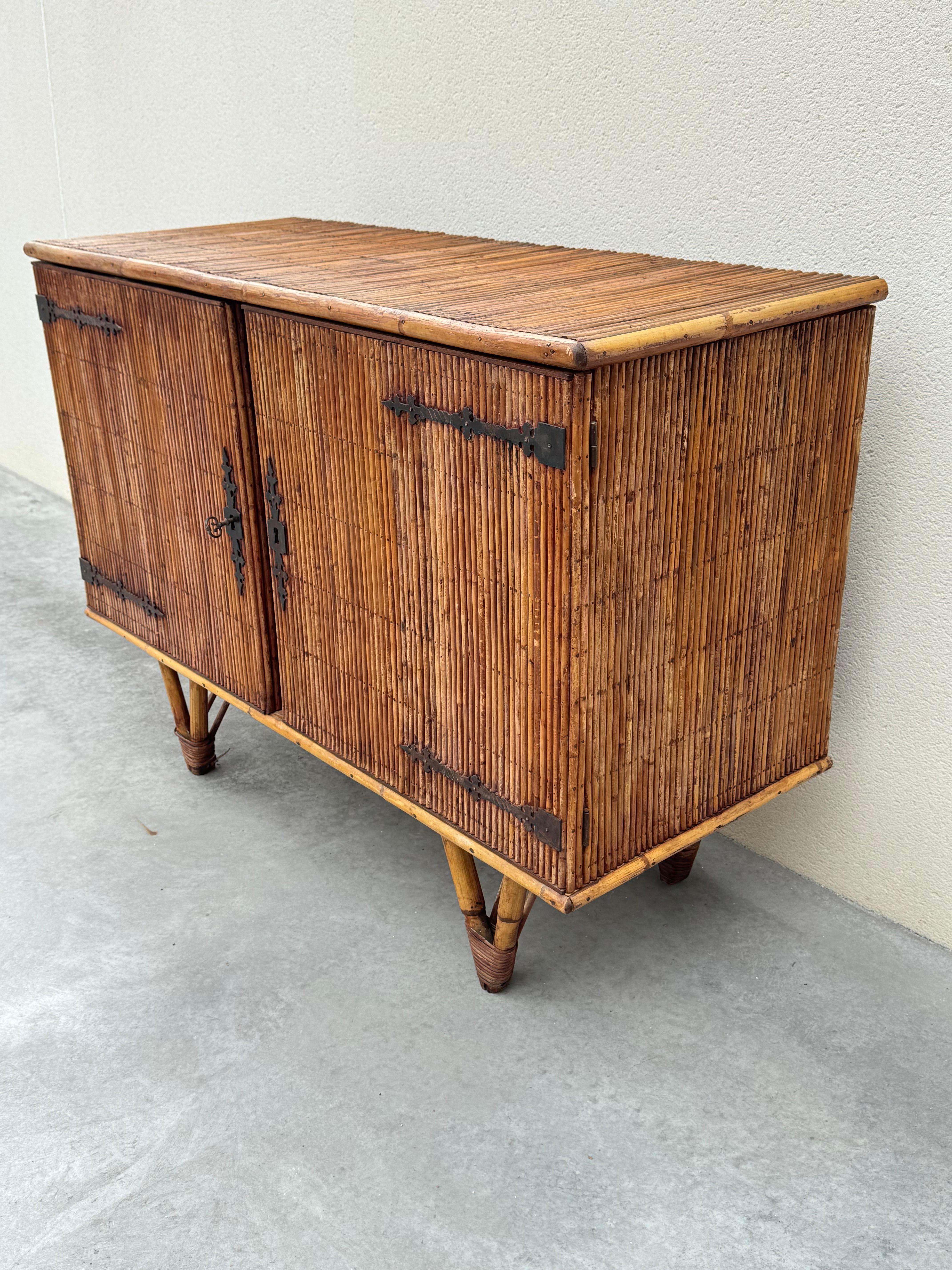 Adrien Audoux & Frida Minet, rattan and bamboo sideboard, France circa 1960s For Sale 9