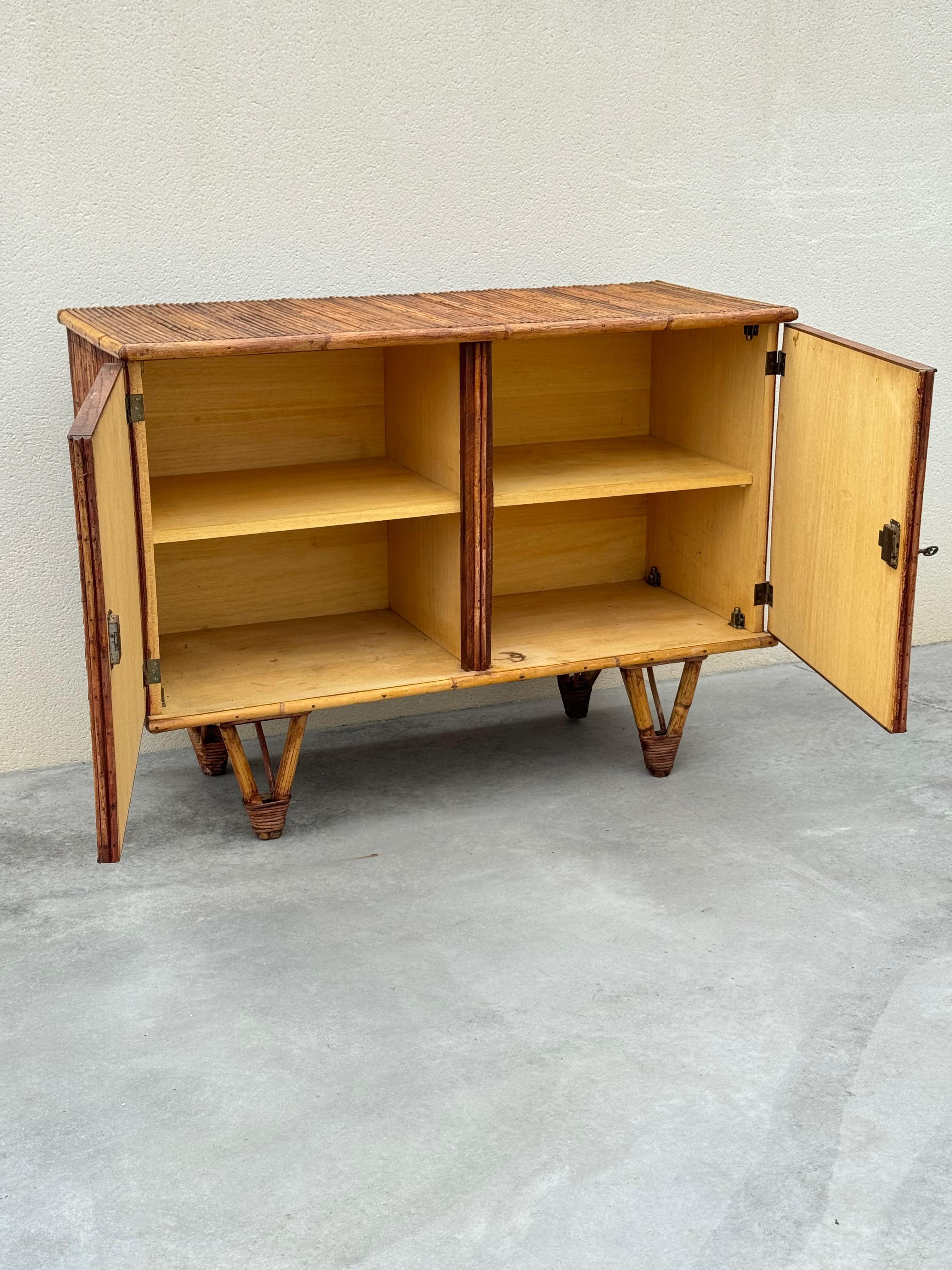 Mid-20th Century Adrien Audoux & Frida Minet, rattan and bamboo sideboard, France circa 1960s For Sale