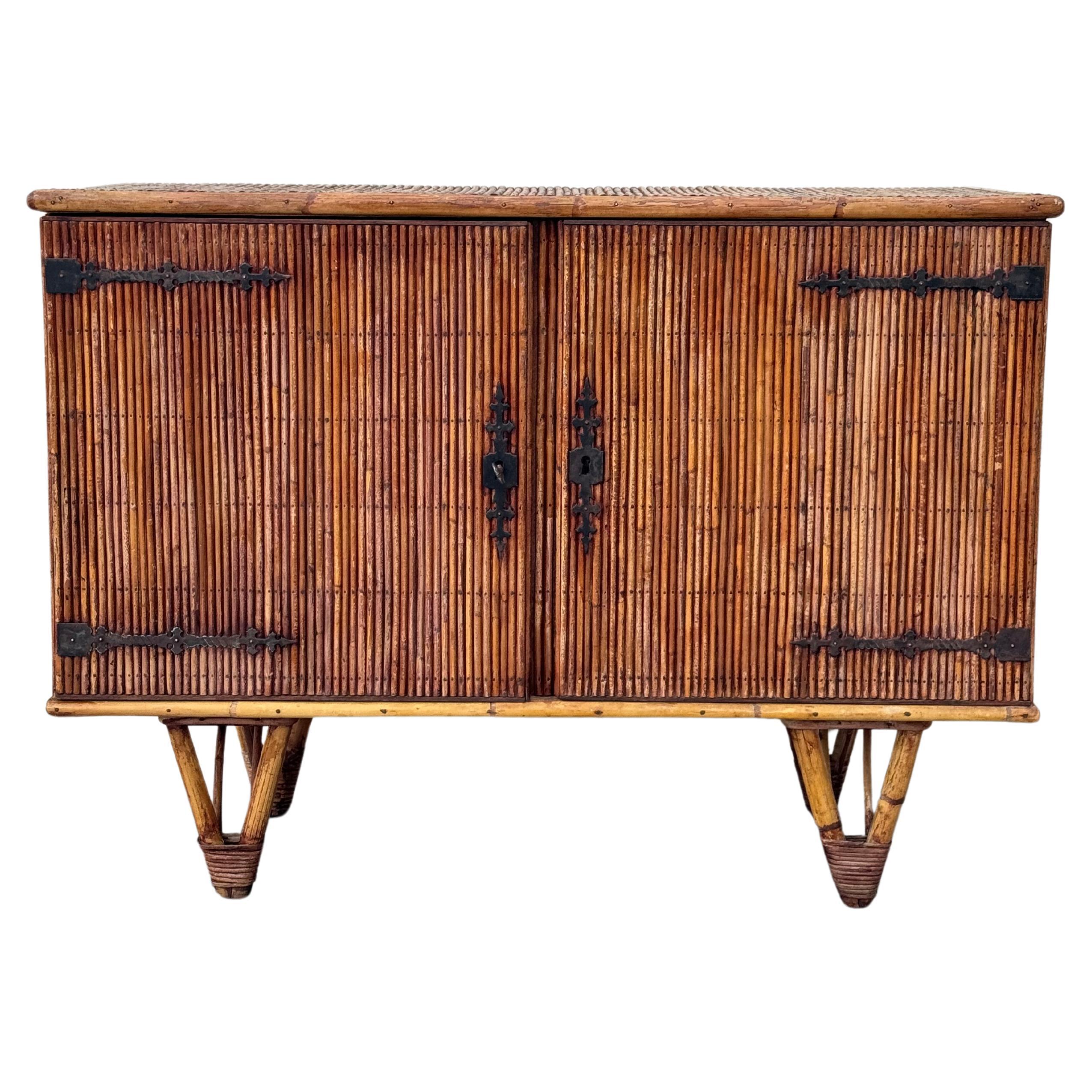 Adrien Audoux & Frida Minet, rattan and bamboo sideboard, France circa 1960s For Sale