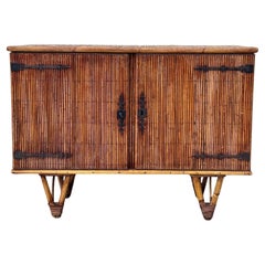 Retro Adrien Audoux & Frida Minet, rattan and bamboo sideboard, France circa 1960s