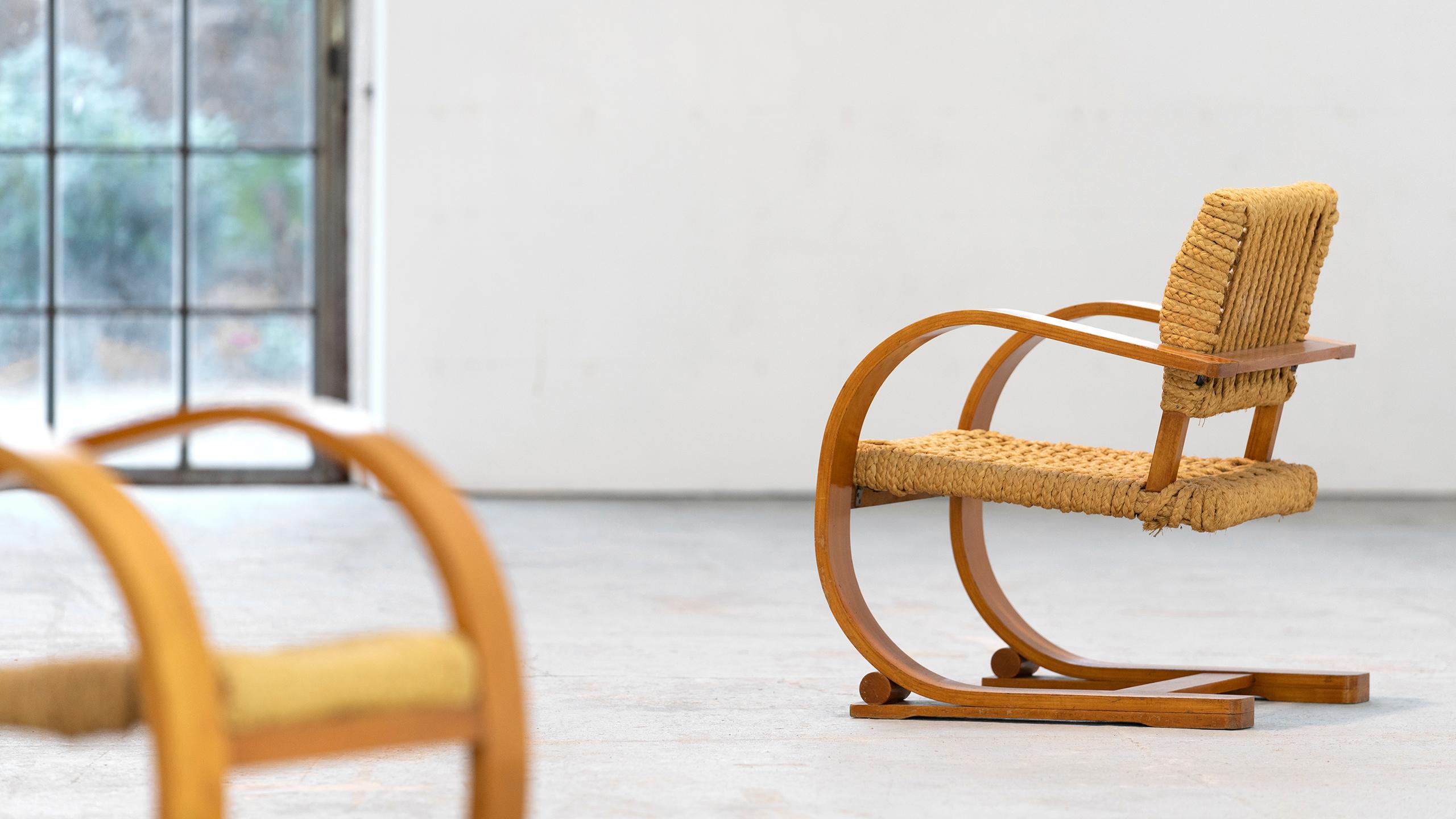 Mid-Century Modern Adrien Audoux & Frida Minet Rope Easy Chair for Vibo, ca. 1940, Paris, France