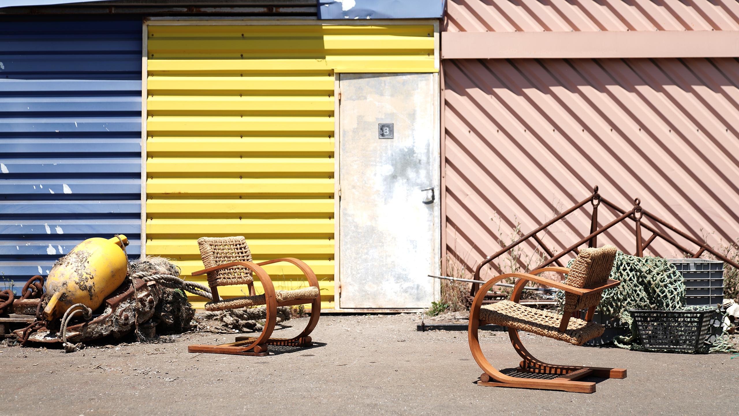 French Adrien Audoux & Frida Minet Rope Easy Chair for Vibo, ca. 1940, Paris, France