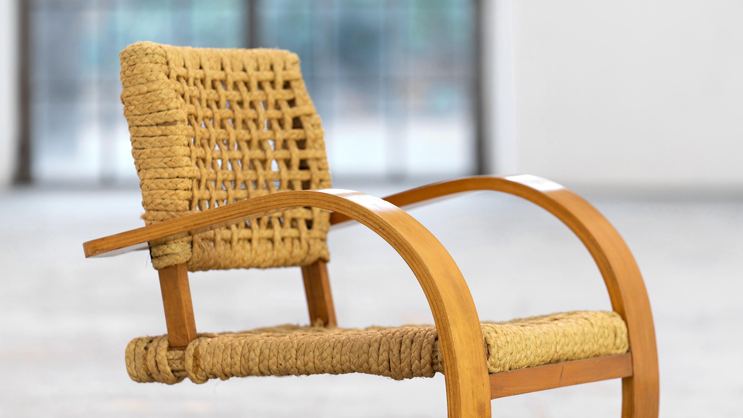 French Adrien Audoux & Frida Minet Rope Easy Chair for Vibo, ca. 1940, Paris, France