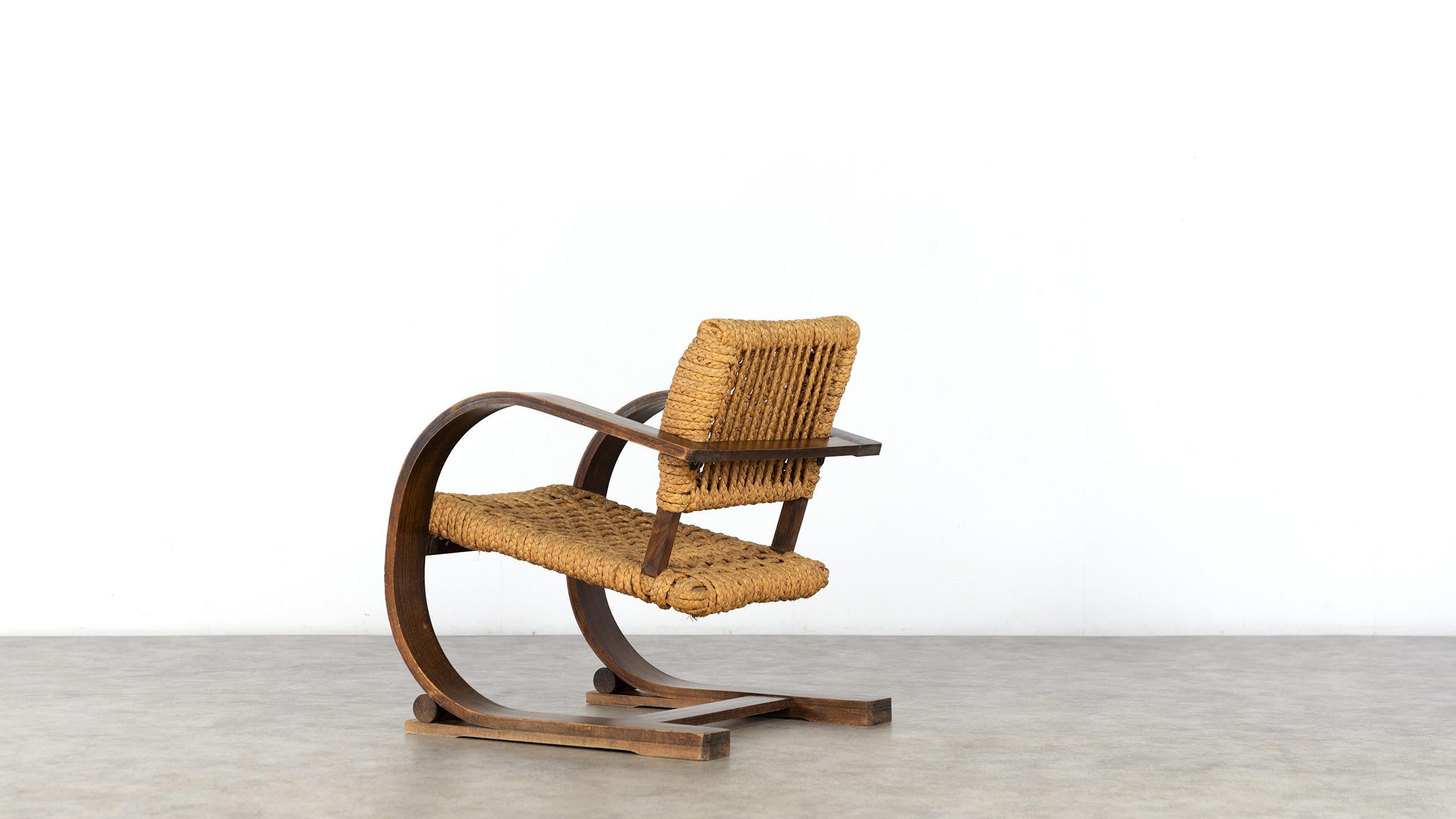 Mid-Century Modern Adrien Audoux & Frida Minet Rope Easy Chair for Vibo, ca. 1940, Paris, France