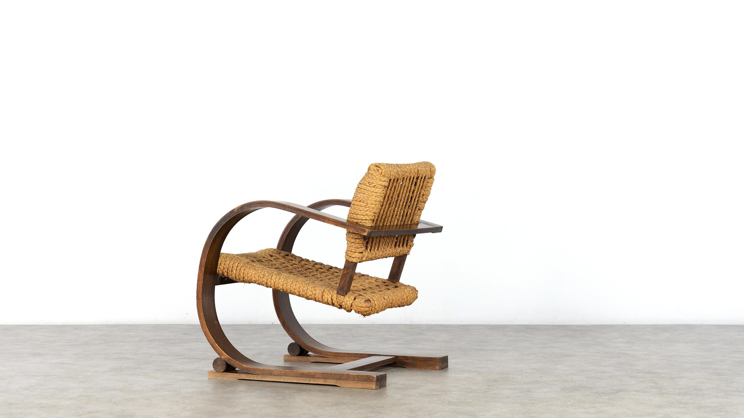 French Adrien Audoux & Frida Minet Rope Easy Chair for Vibo, ca. 1940, Paris, France
