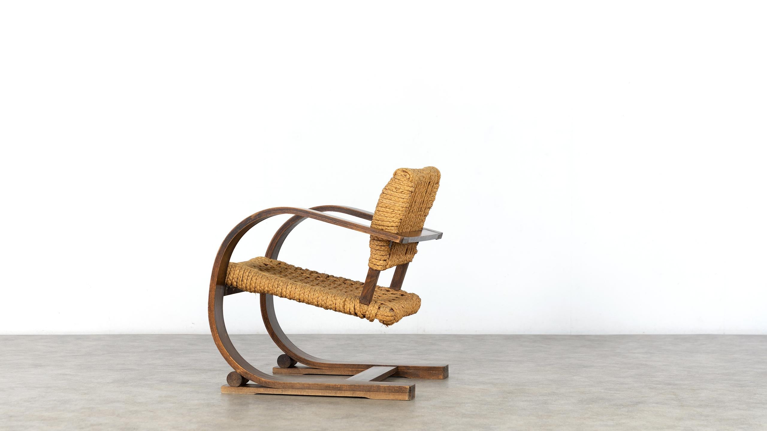 Adrien Audoux & Frida Minet Rope Easy Chair for Vibo, ca. 1940, Paris, France In Good Condition In Munster, NRW