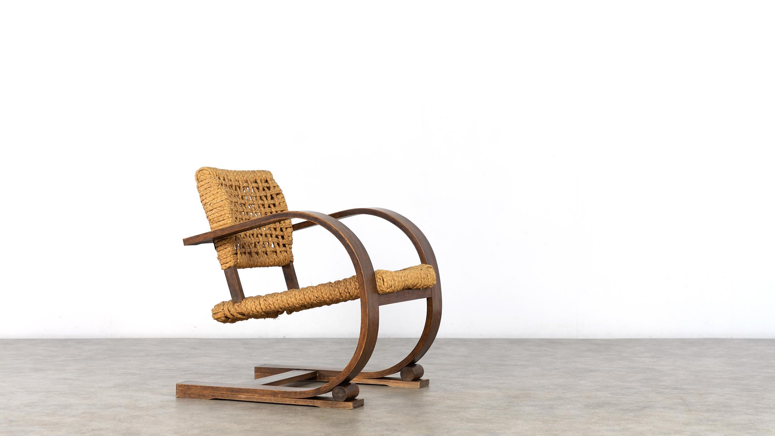 Mid-20th Century Adrien Audoux & Frida Minet Rope Easy Chair for Vibo, ca. 1940, Paris, France