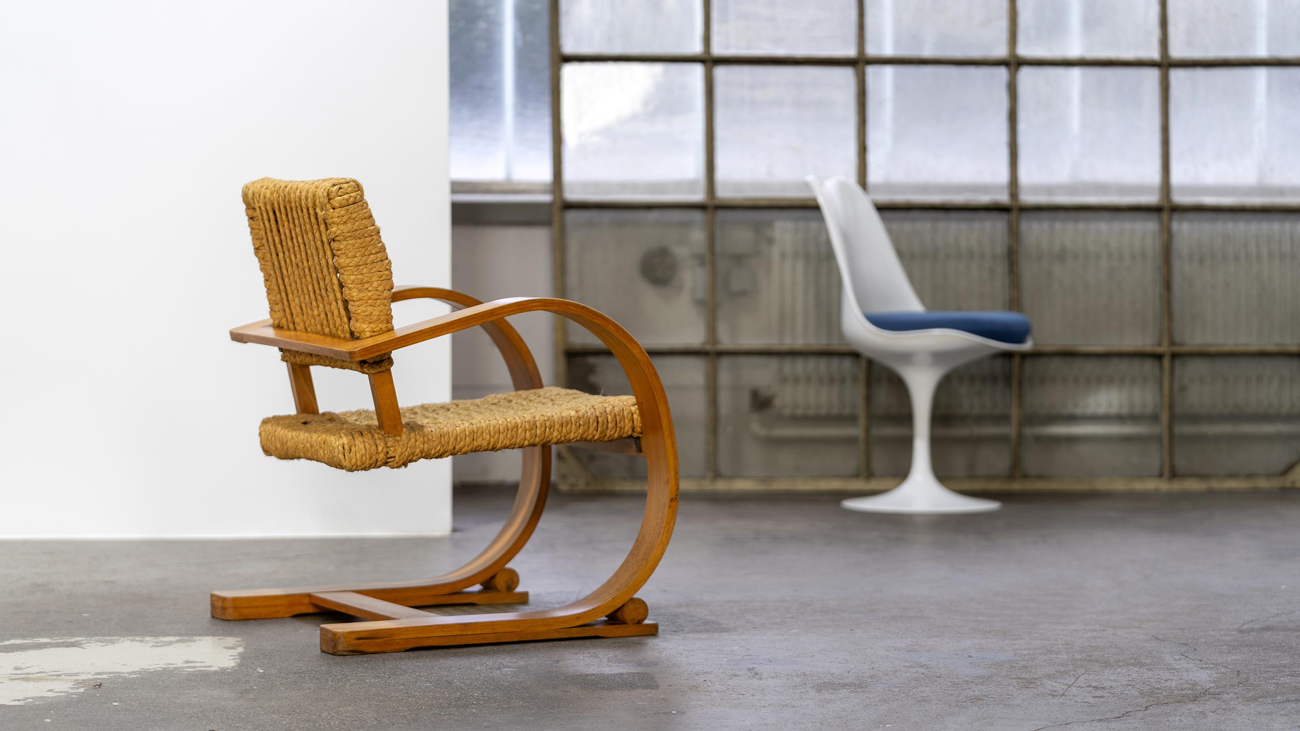 Adrien Audoux & Frida Minet Rope Easy Chair Vibo circa 1940 Paris France Modern For Sale 9