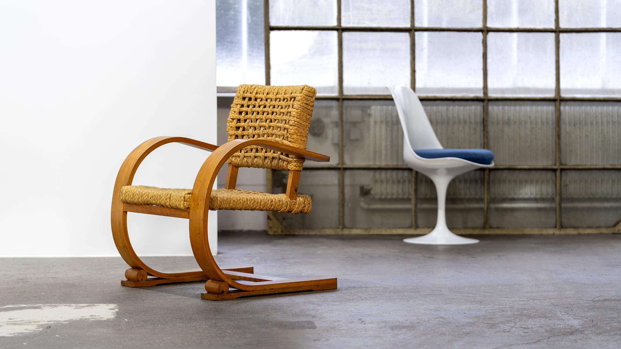 Adrien Audoux and Frida Minet Rope Easy Chair Vibo circa 1940 Paris France Modernity en vente 9