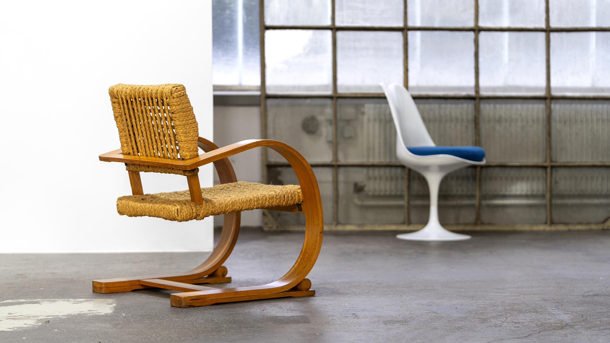 Adrien Audoux & Frida Minet Rope Easy Chair Vibo circa 1940 Paris France Modern For Sale 13