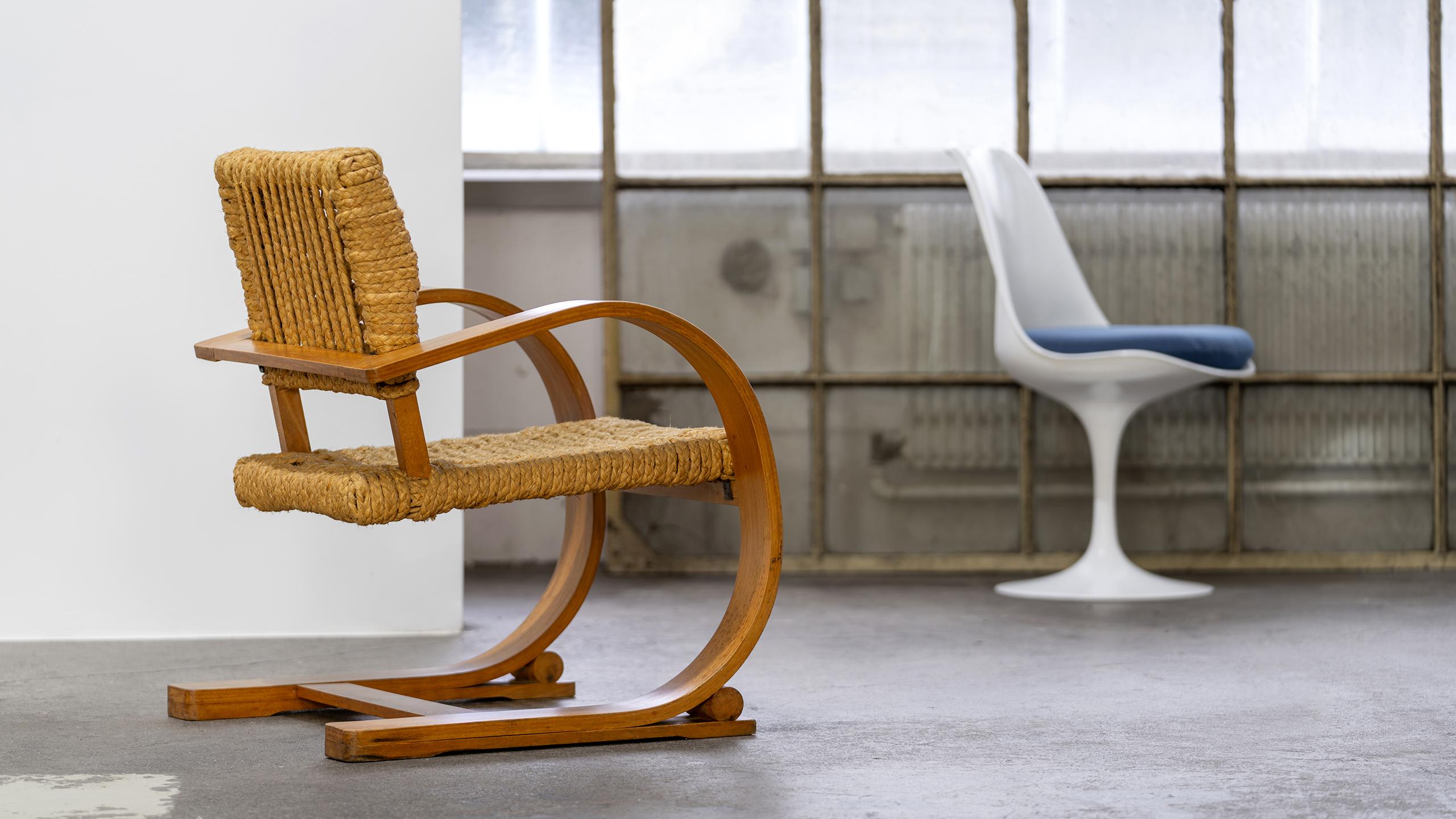 French Adrien Audoux & Frida Minet Rope Easy Chair Vibo circa 1940 Paris France Modern For Sale