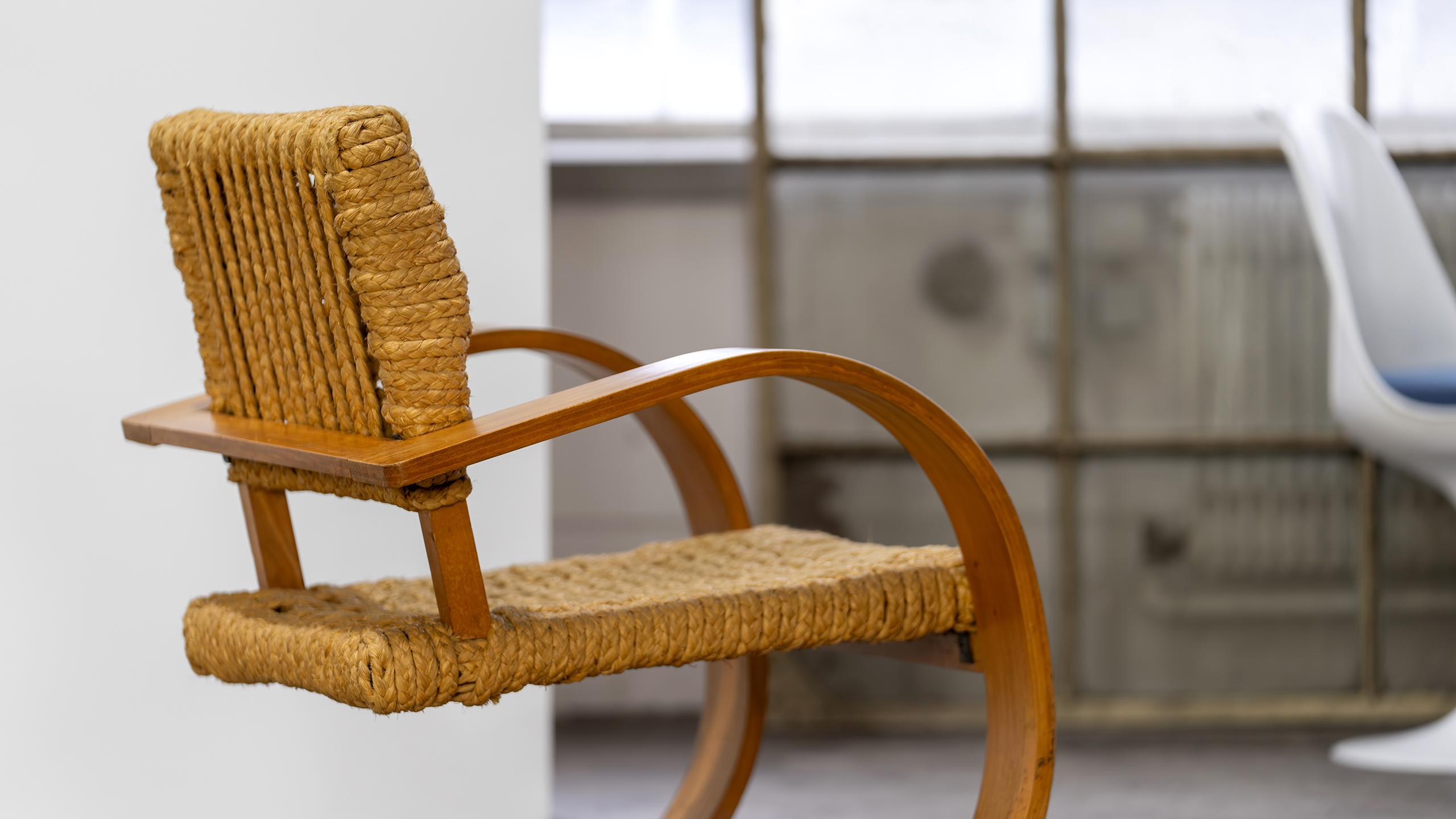 Mid-Century Modern Adrien Audoux and Frida Minet Rope Easy Chair Vibo circa 1940 Paris France Modernity en vente