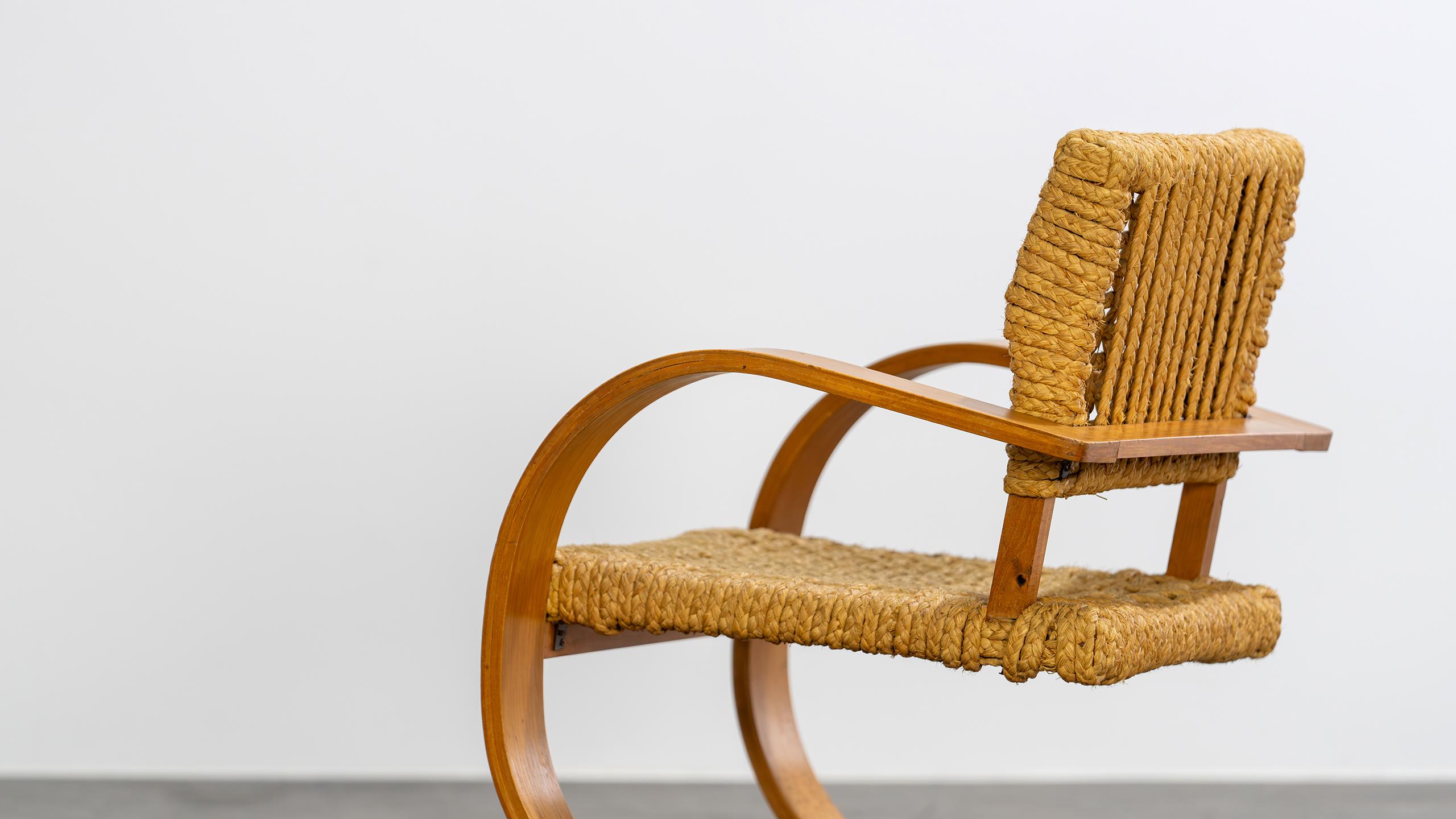 Adrien Audoux & Frida Minet Rope Easy Chair Vibo circa 1940 Paris France Modern For Sale 1