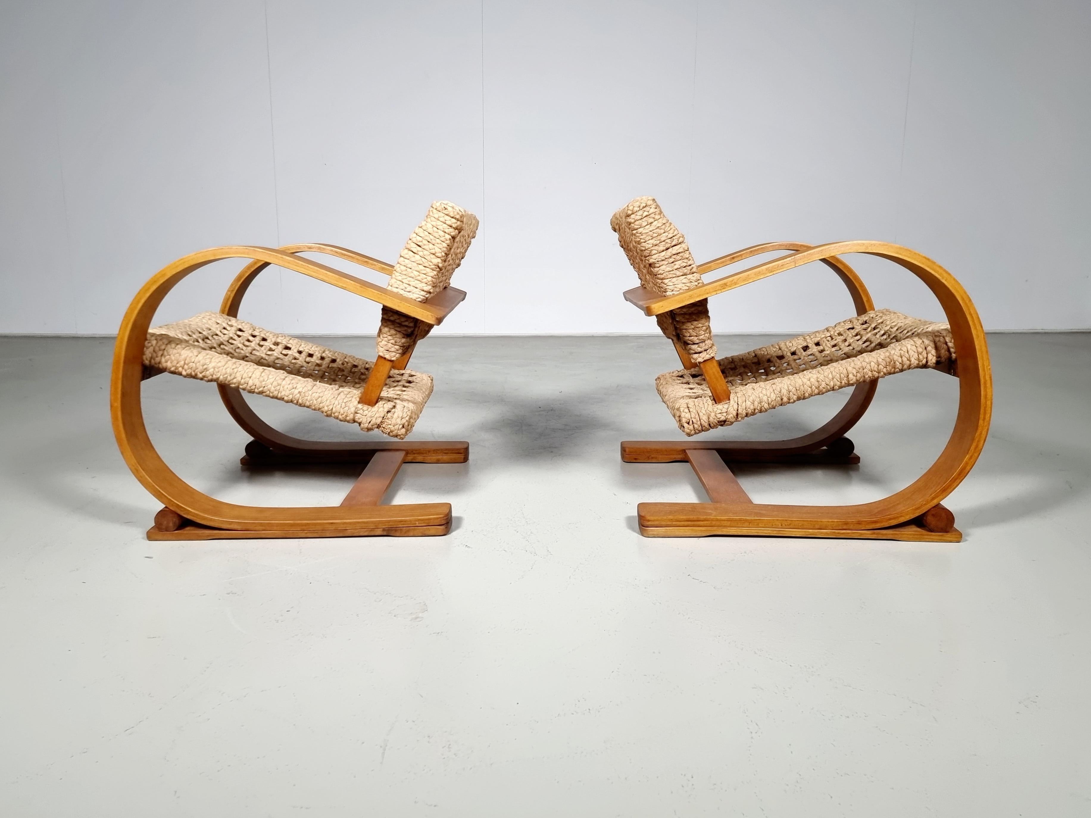 Mid-Century Modern Adrien Audoux & Frida Minet Rope Easy Chairs for Vibo ca. 1940 Paris, France