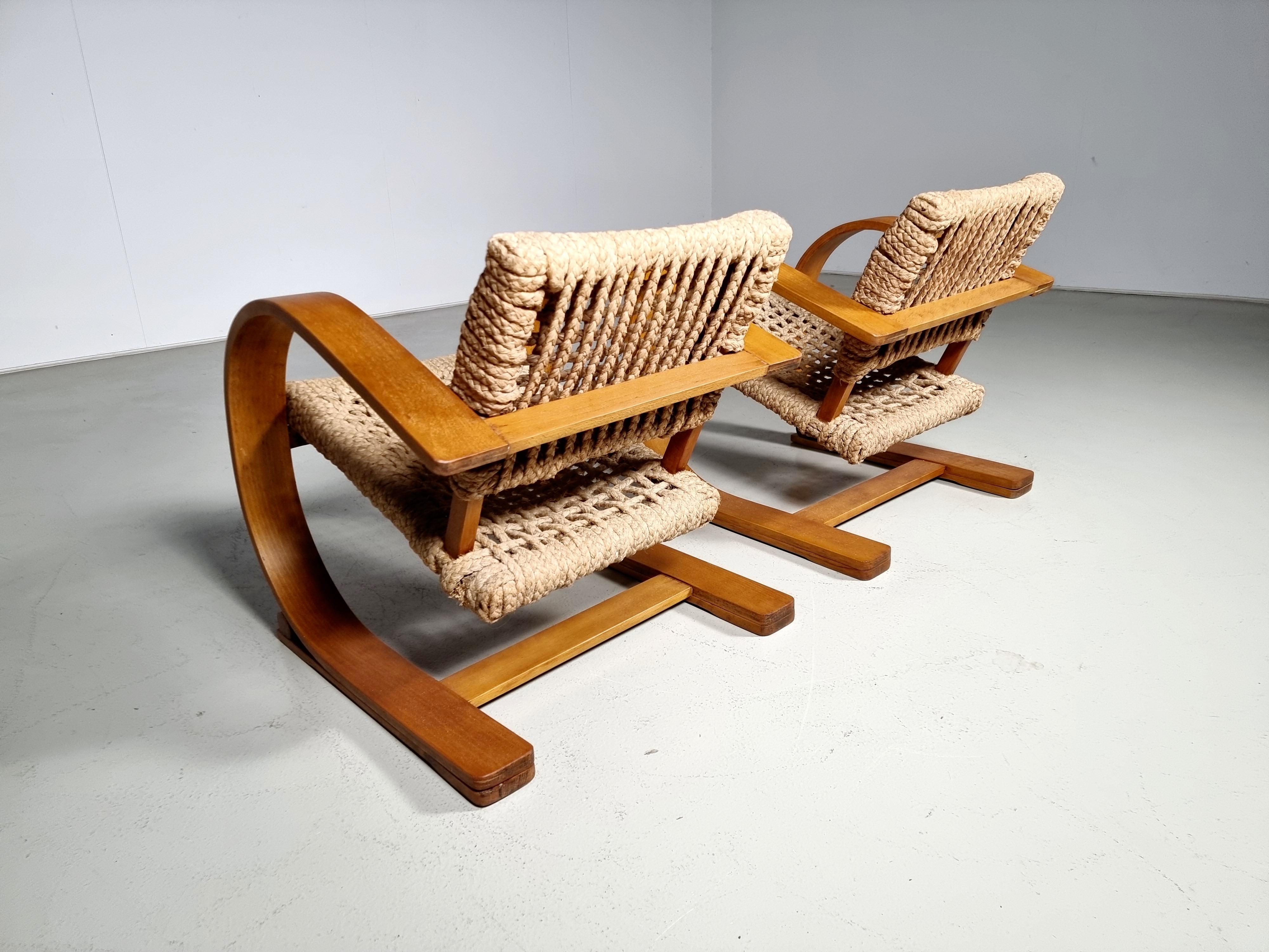 European Adrien Audoux & Frida Minet Rope Easy Chairs for Vibo ca. 1940 Paris, France