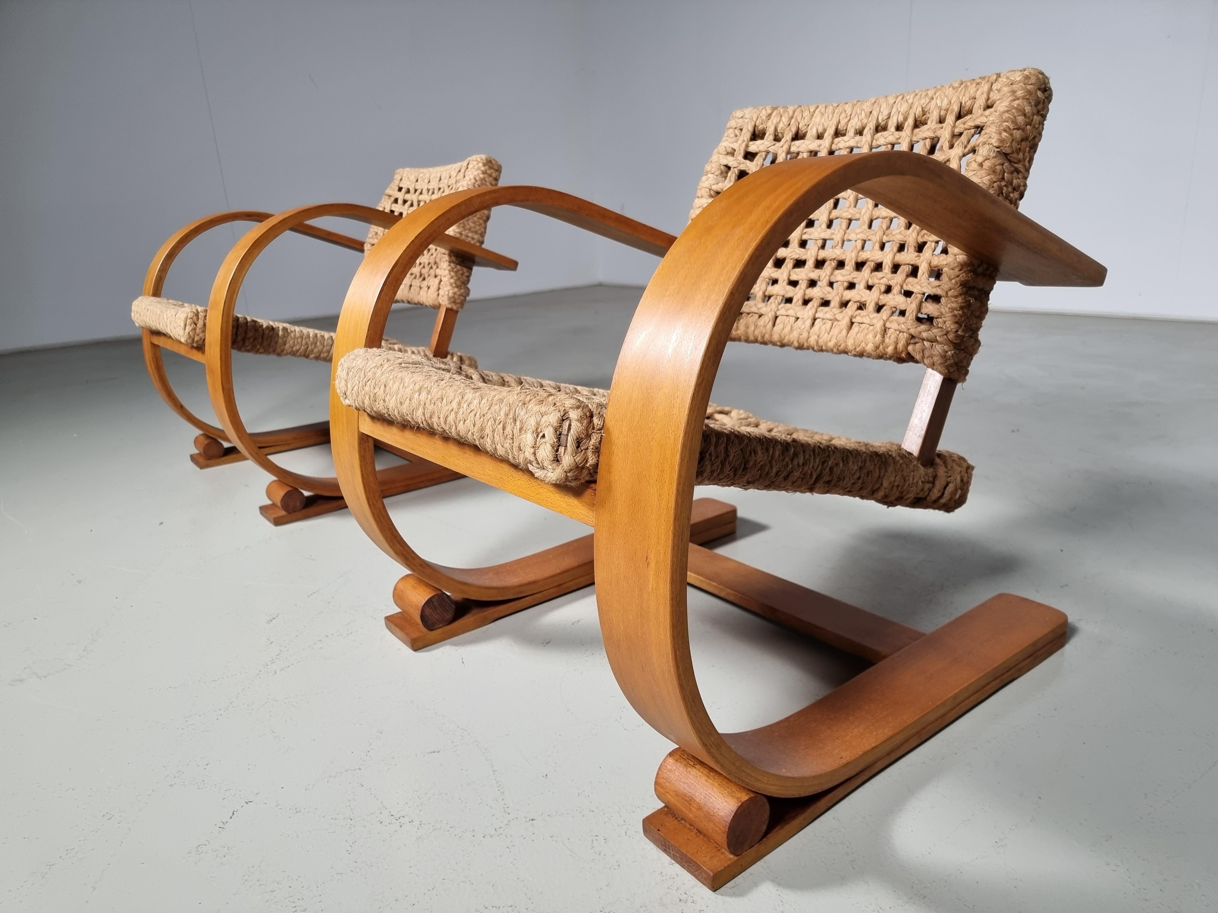 Adrien Audoux & Frida Minet Rope Easy Chairs for Vibo ca. 1940 Paris, France In Good Condition In amstelveen, NL