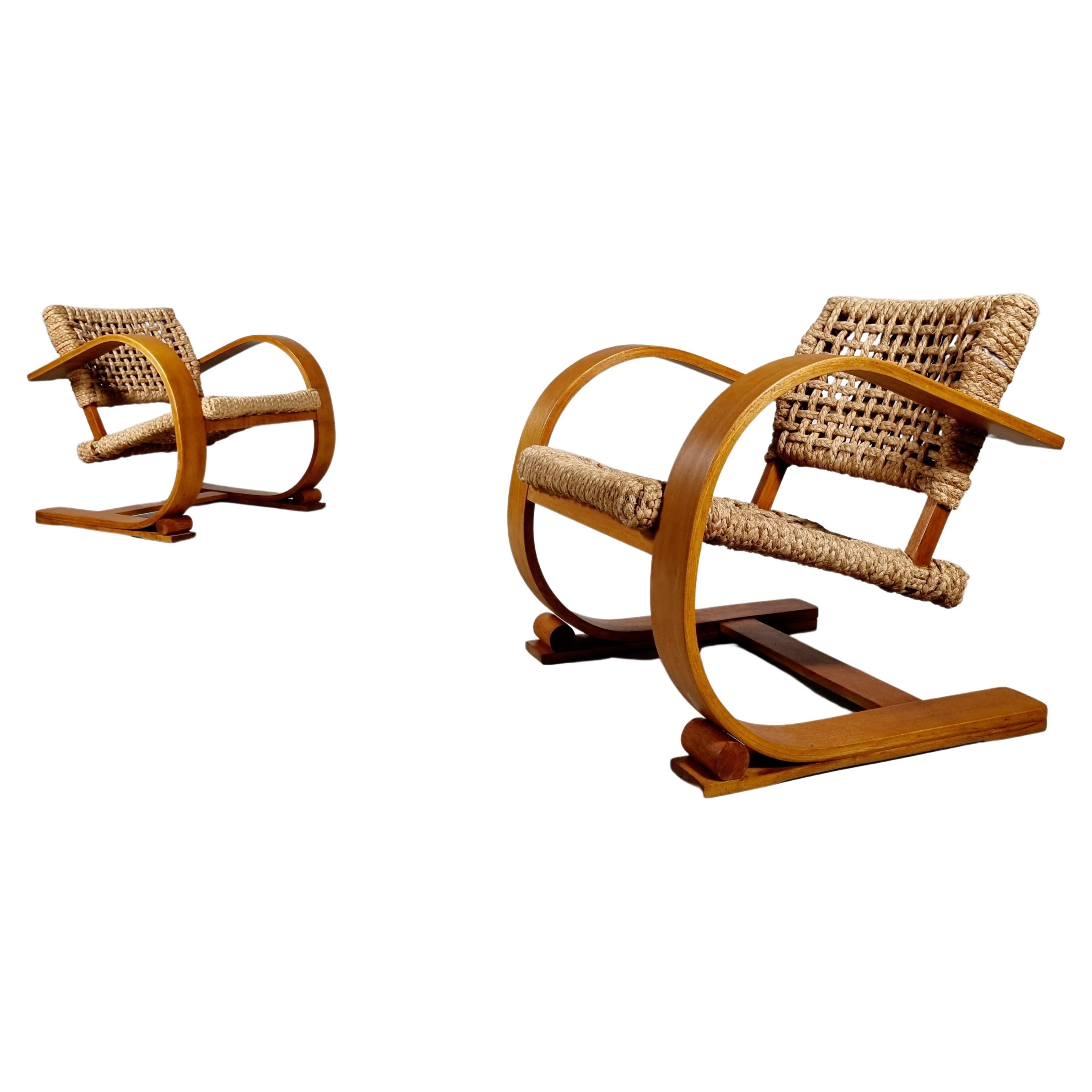 Adrien Audoux & Frida Minet Rope Easy Chairs for Vibo ca. 1940 Paris, France