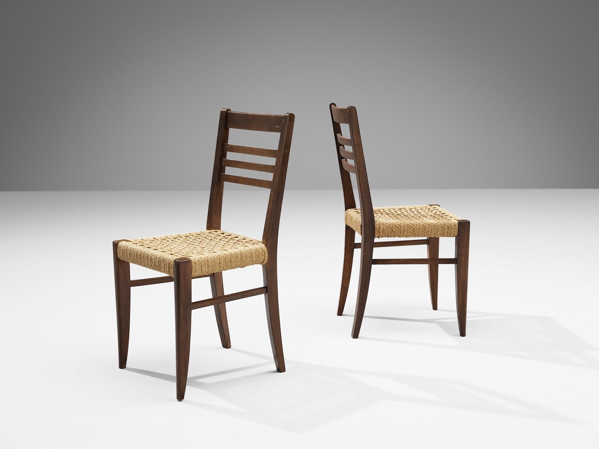 Mid-Century Modern Adrien Audoux & Frida Minet Set of Eight Dining Chairs in Braided Hemp