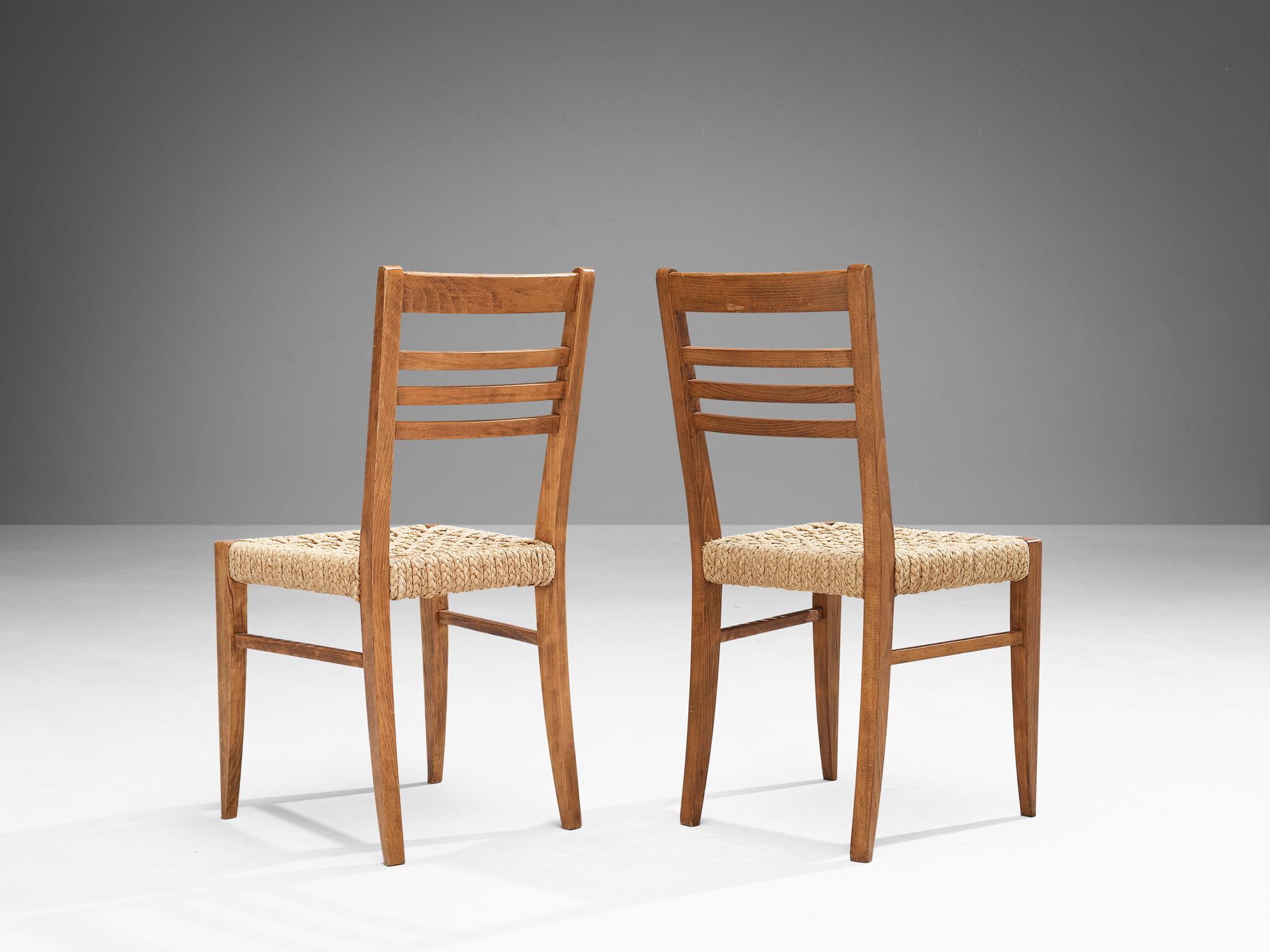 Art déco Adrien Audoux & Frida Minet - Ensemble de huit chaises de salle à manger à ourlet tressé  en vente