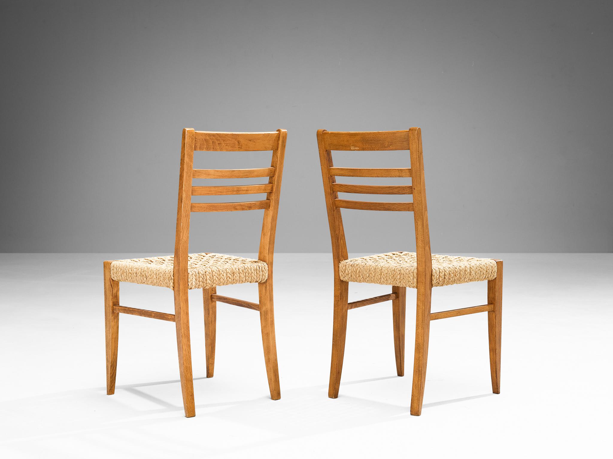 French Adrien Audoux & Frida Minet Set of Eight Dining Chairs in Braided Hemp 