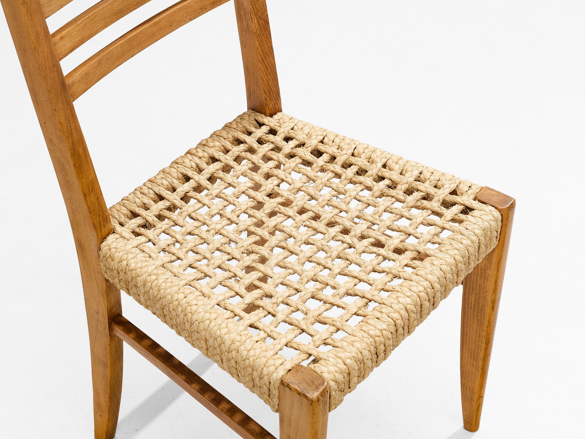 Adrien Audoux & Frida Minet Set of Eight Dining Chairs in Braided Hemp  In Good Condition In Waalwijk, NL