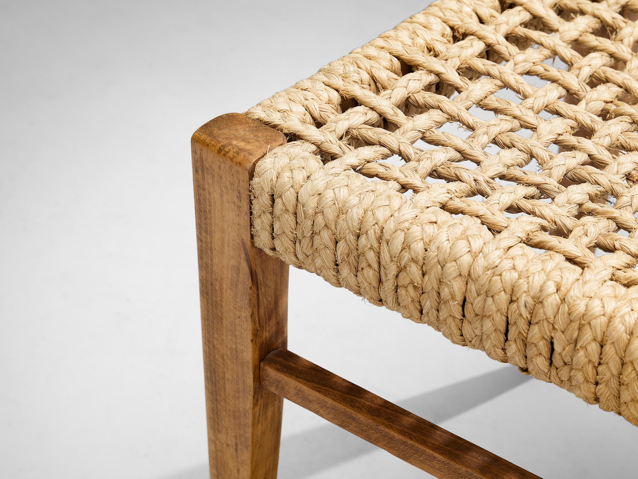 Mid-20th Century Adrien Audoux & Frida Minet Set of Eight Dining Chairs in Braided Hemp  For Sale