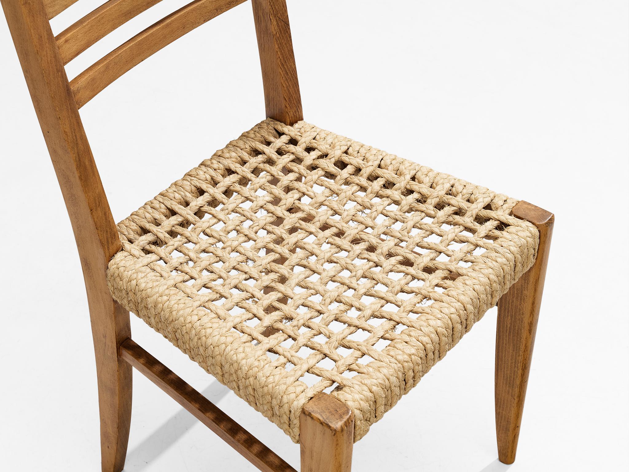 Adrien Audoux & Frida Minet Set of Eight Dining Chairs in Braided Hemp  For Sale 1