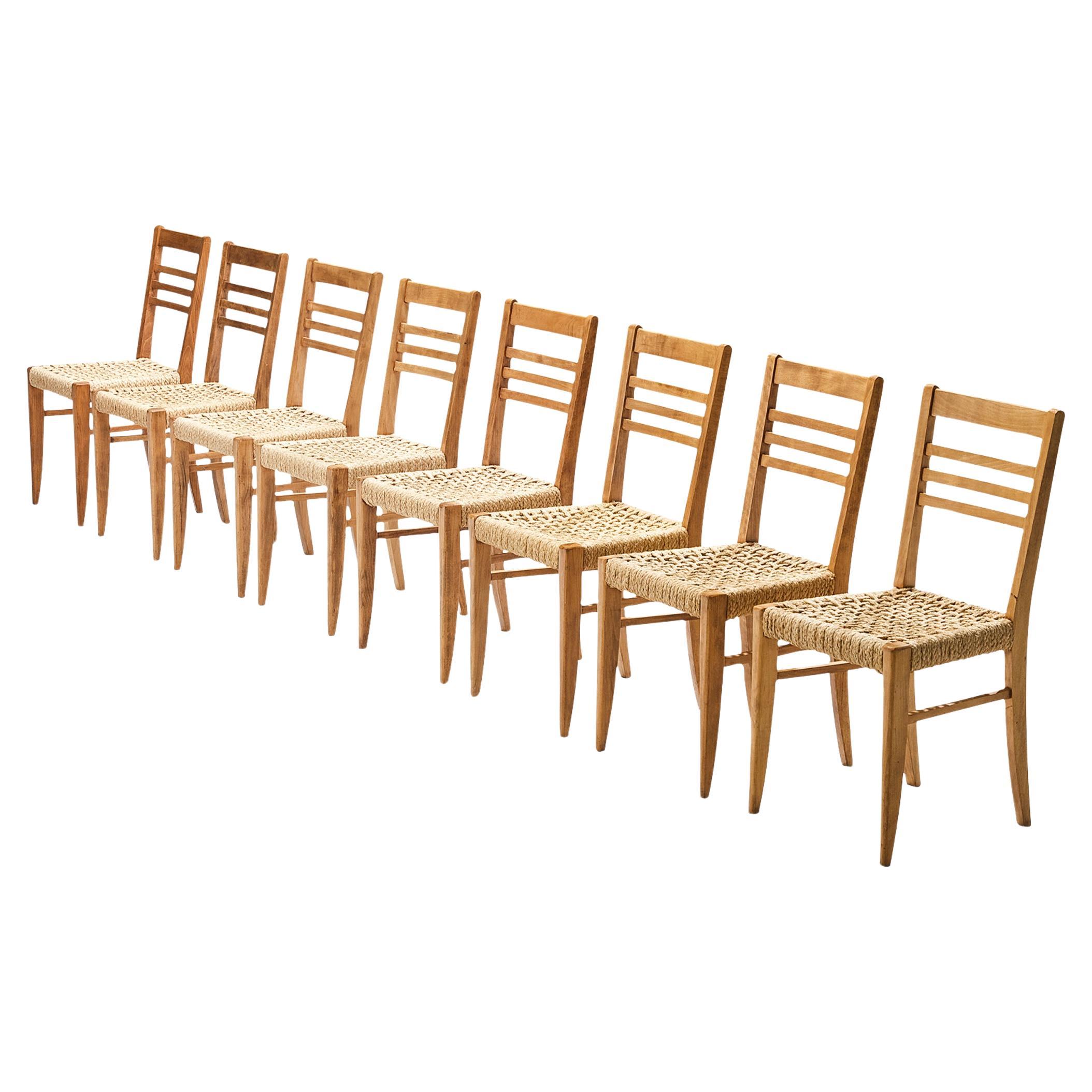 Adrien Audoux & Frida Minet - Ensemble de huit chaises de salle à manger à ourlet tressé  en vente