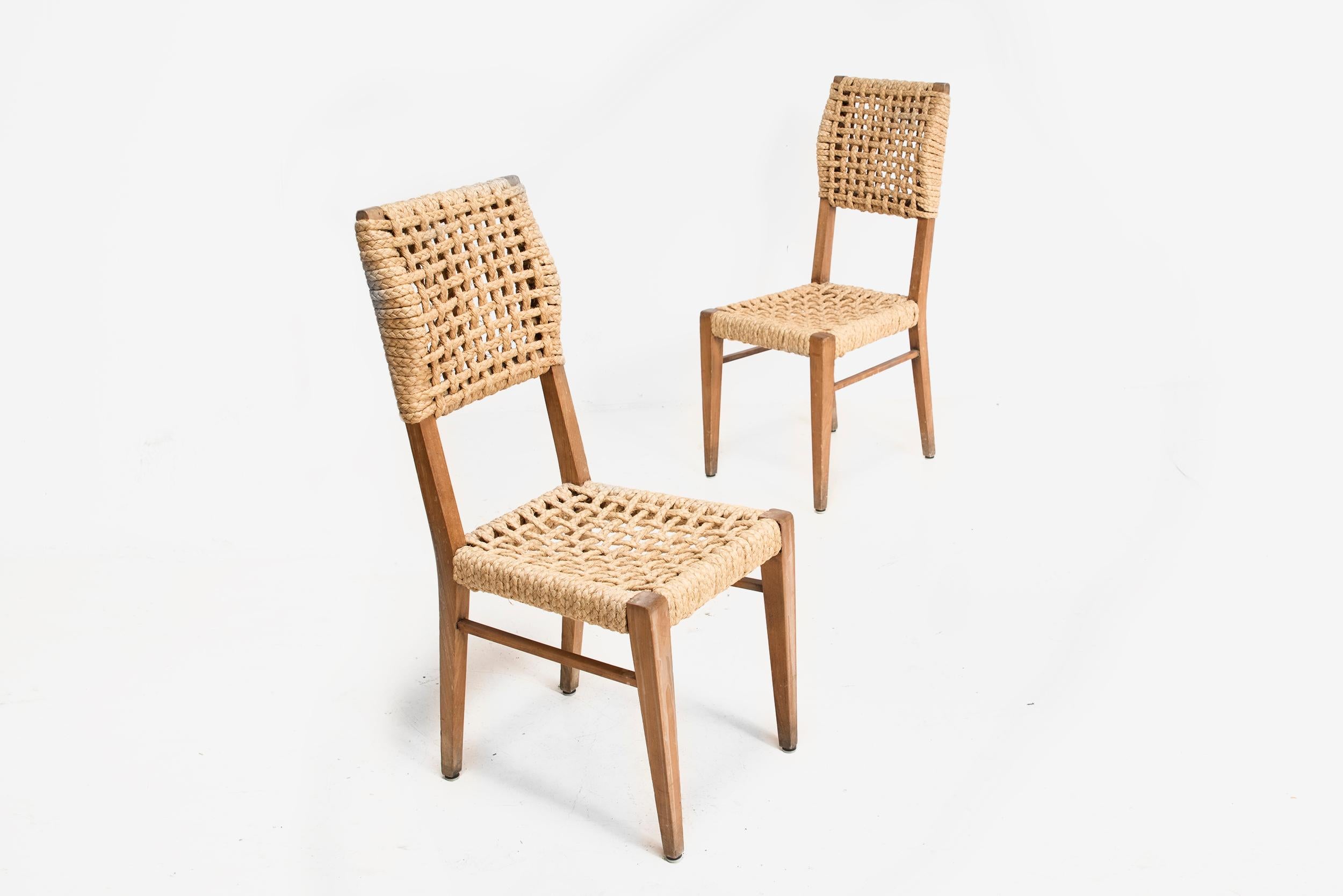 French Adrien Audoux & Frida Minet, Set of Six Dining Chairs, France 1950