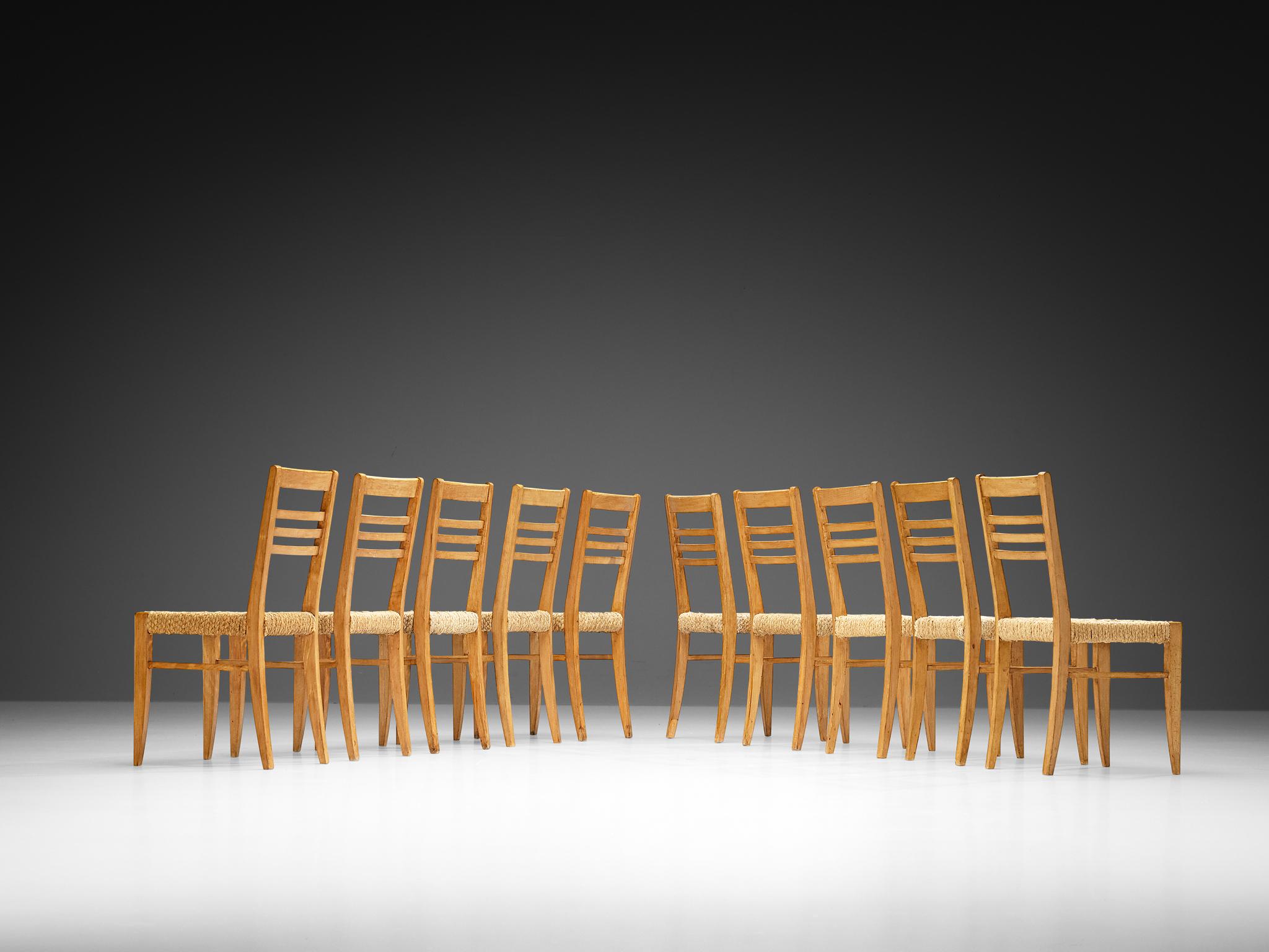Adrien Audoux and Frida Minet Set di dieci sedie da pranzo in Hempe intrecciata in vendita 3