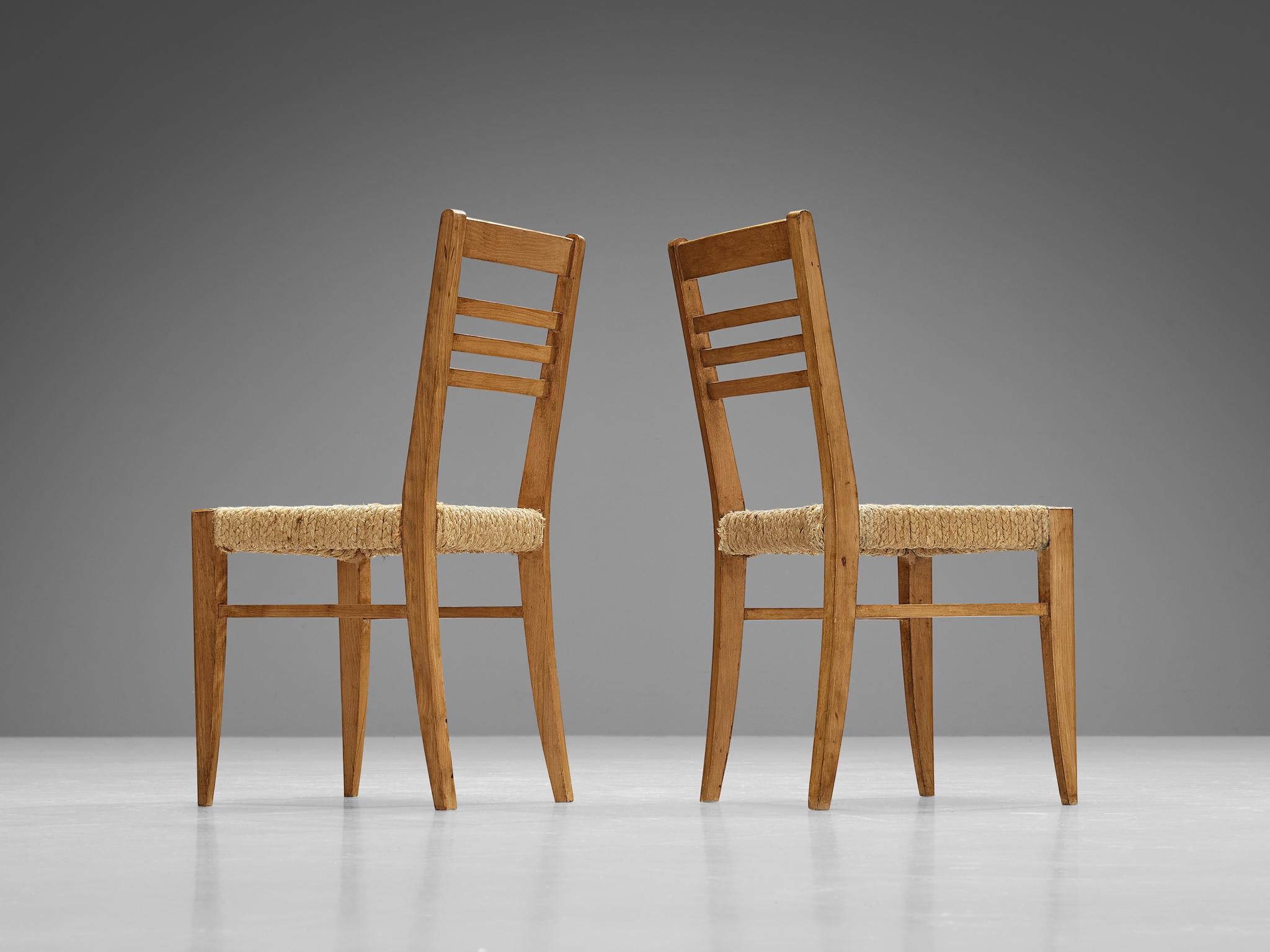 Art déco Adrien Audoux & Frida Minet - Ensemble de dix chaises de salle à manger à ourlet tressé  en vente