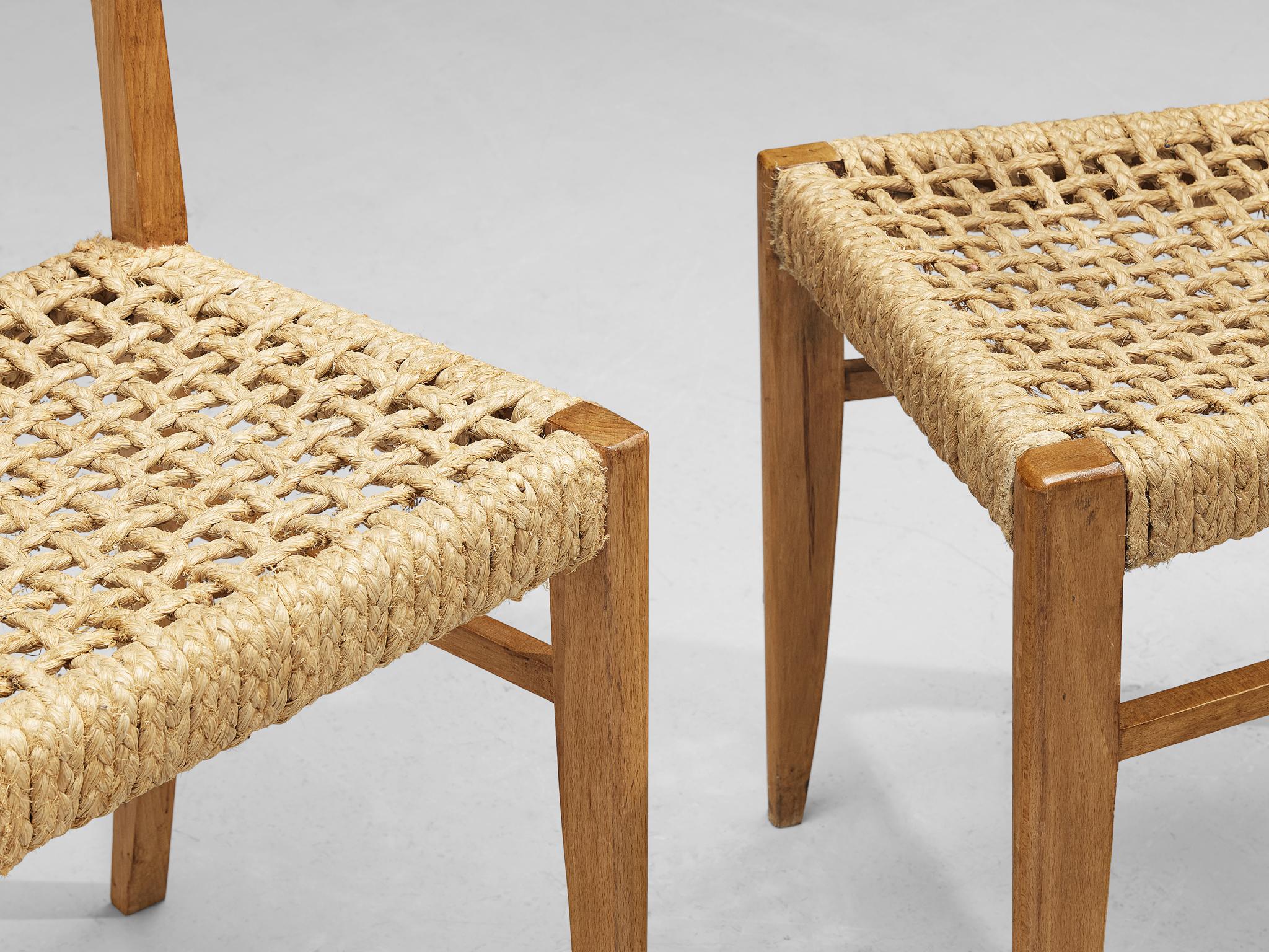 Français Adrien Audoux & Frida Minet - Ensemble de dix chaises de salle à manger à ourlet tressé  en vente