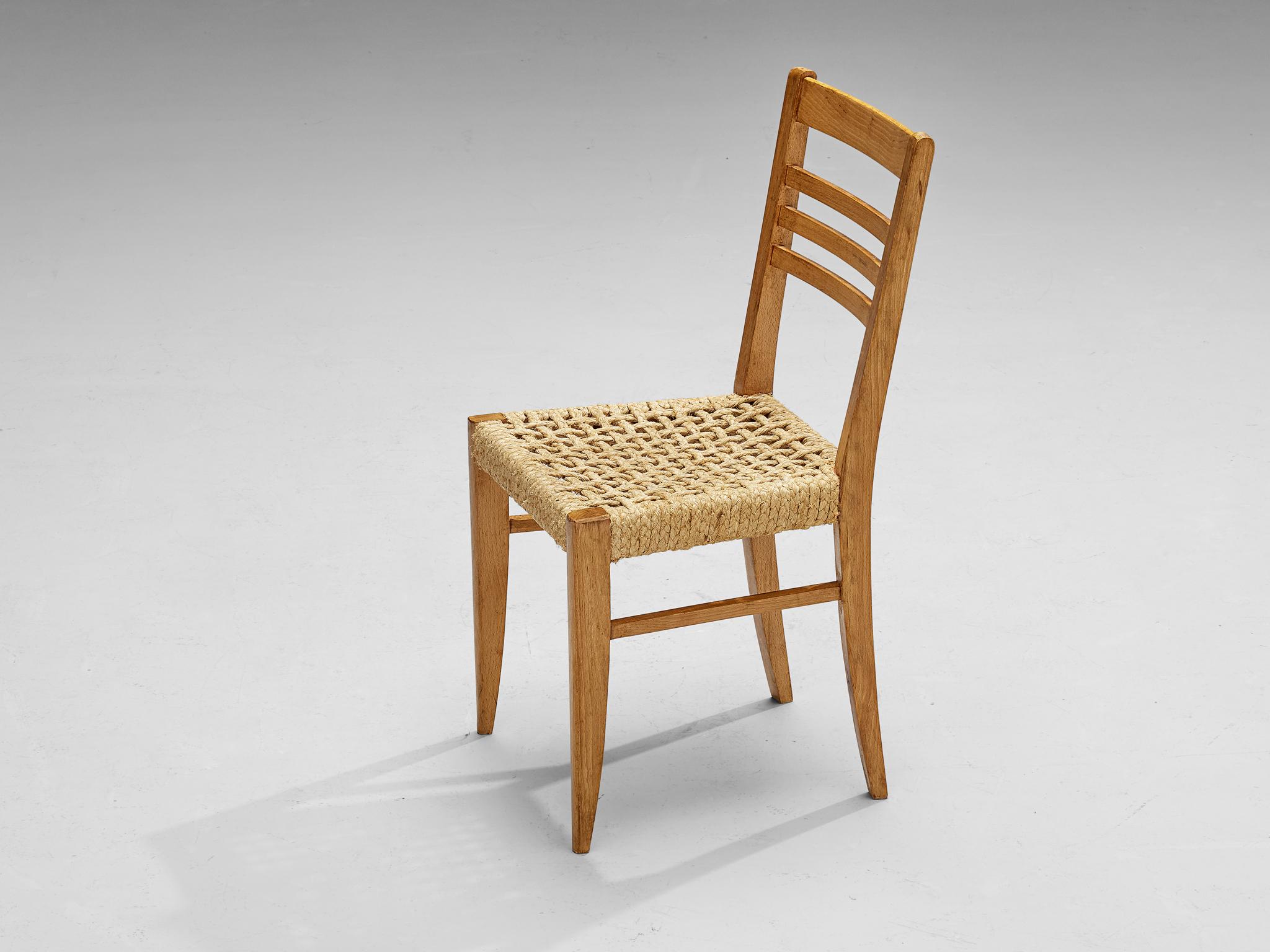 Mid-20th Century Adrien Audoux & Frida Minet Set of Ten Dining Chairs in Braided Hemp  For Sale