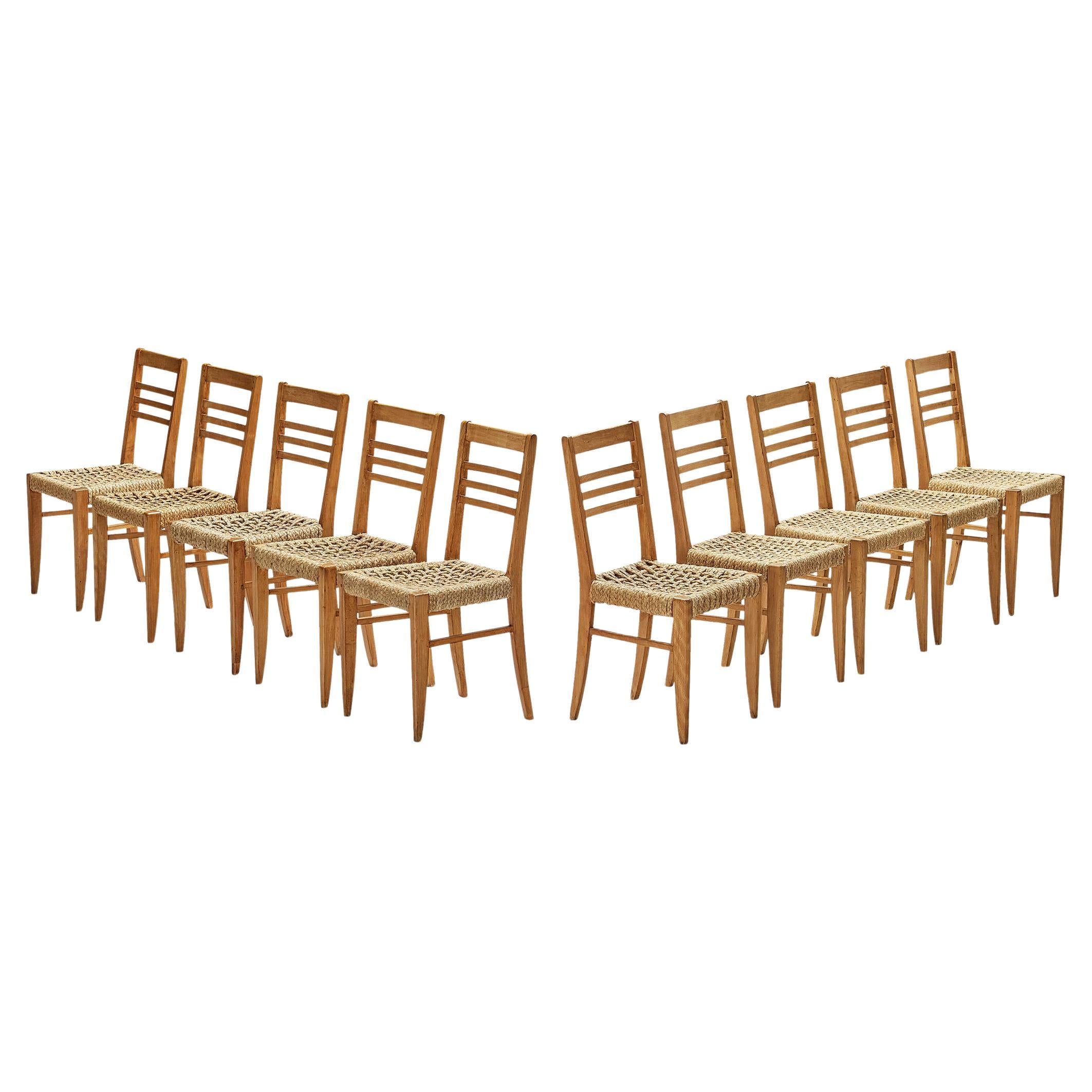 Adrien Audoux & Frida Minet - Ensemble de dix chaises de salle à manger à ourlet tressé