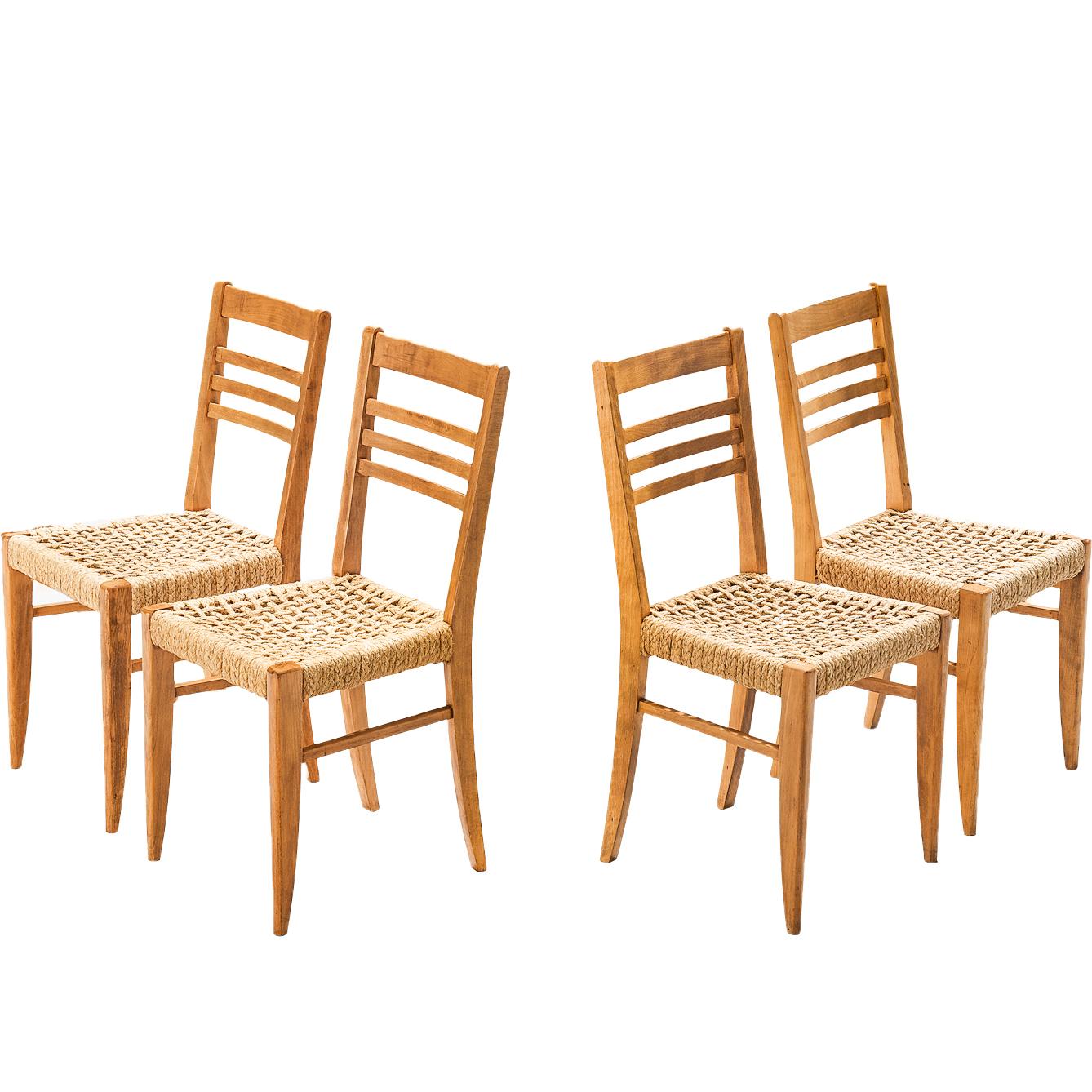 Adrien Audoux & Frida Minnet for Vido Set of Four Dining Chairs in Braided Hemp For Sale