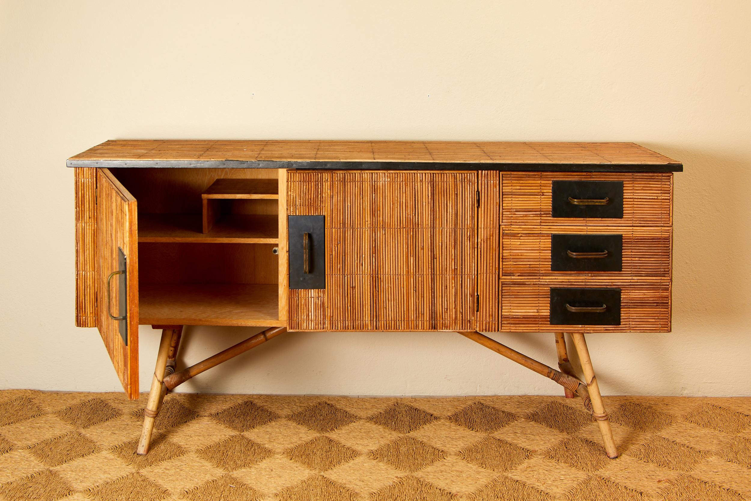 Mid-20th Century Adrien Audoux-Minet et Frida Minet, bamboo sideboard, circa 1960, France.