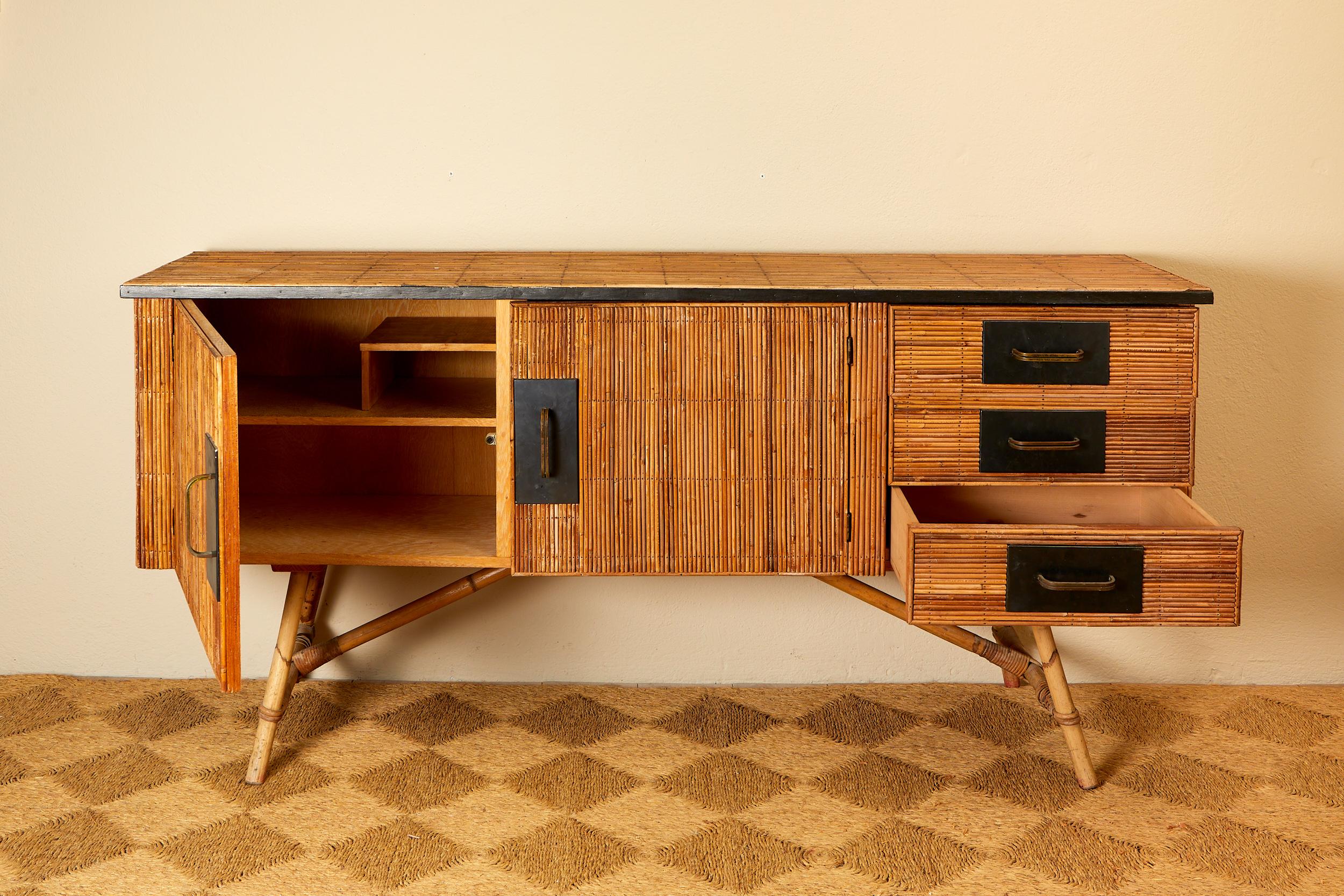 Bamboo Adrien Audoux-Minet et Frida Minet, bamboo sideboard, circa 1960, France.