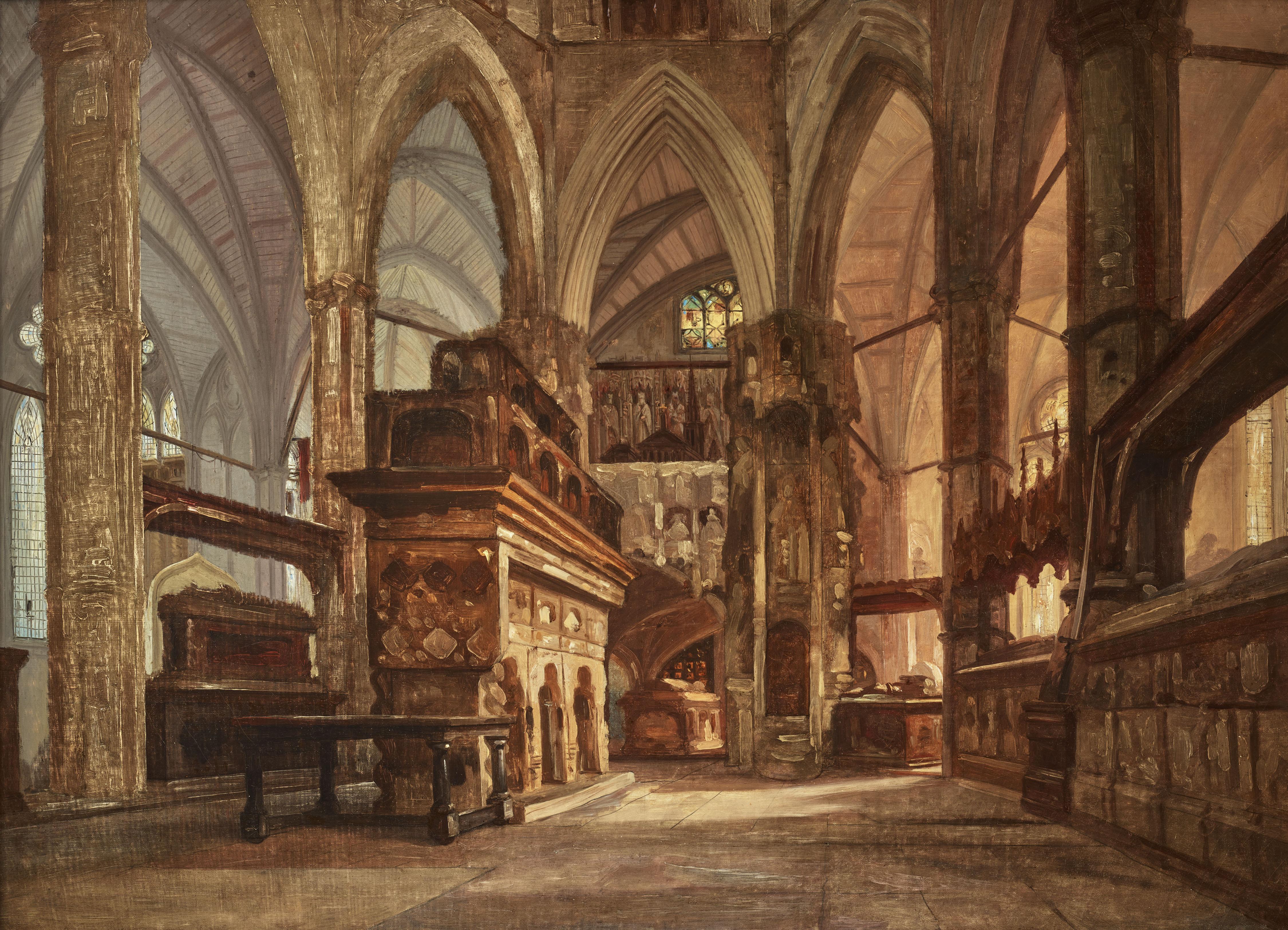 Oiled Adrien DAUZATS - Shrine of Edward the Confessor, Westminster Abbey For Sale