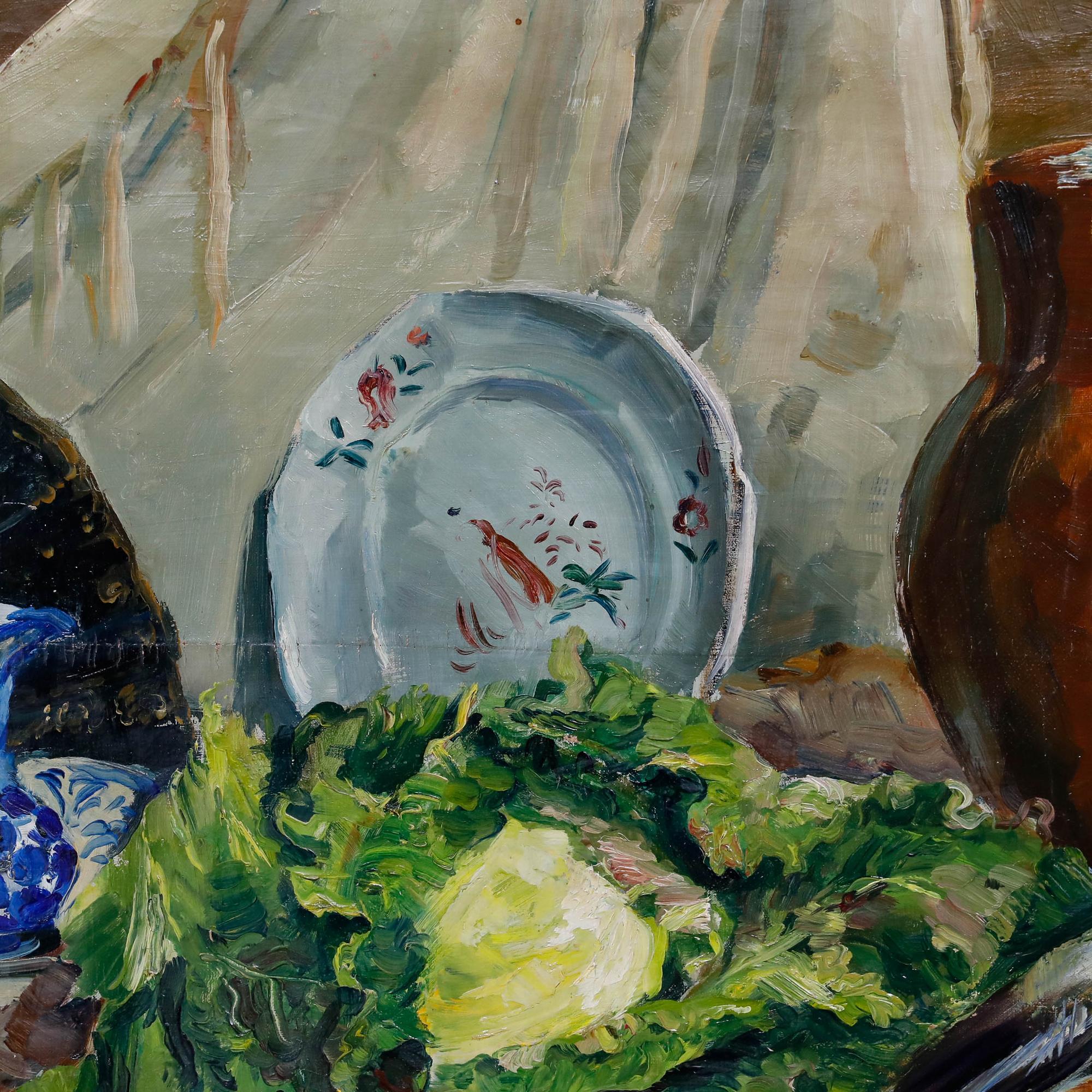 Adrien Dupagne (1889-1980) - 1940 Oil, Still Life of Fish, Citrus and Greens For Sale 3