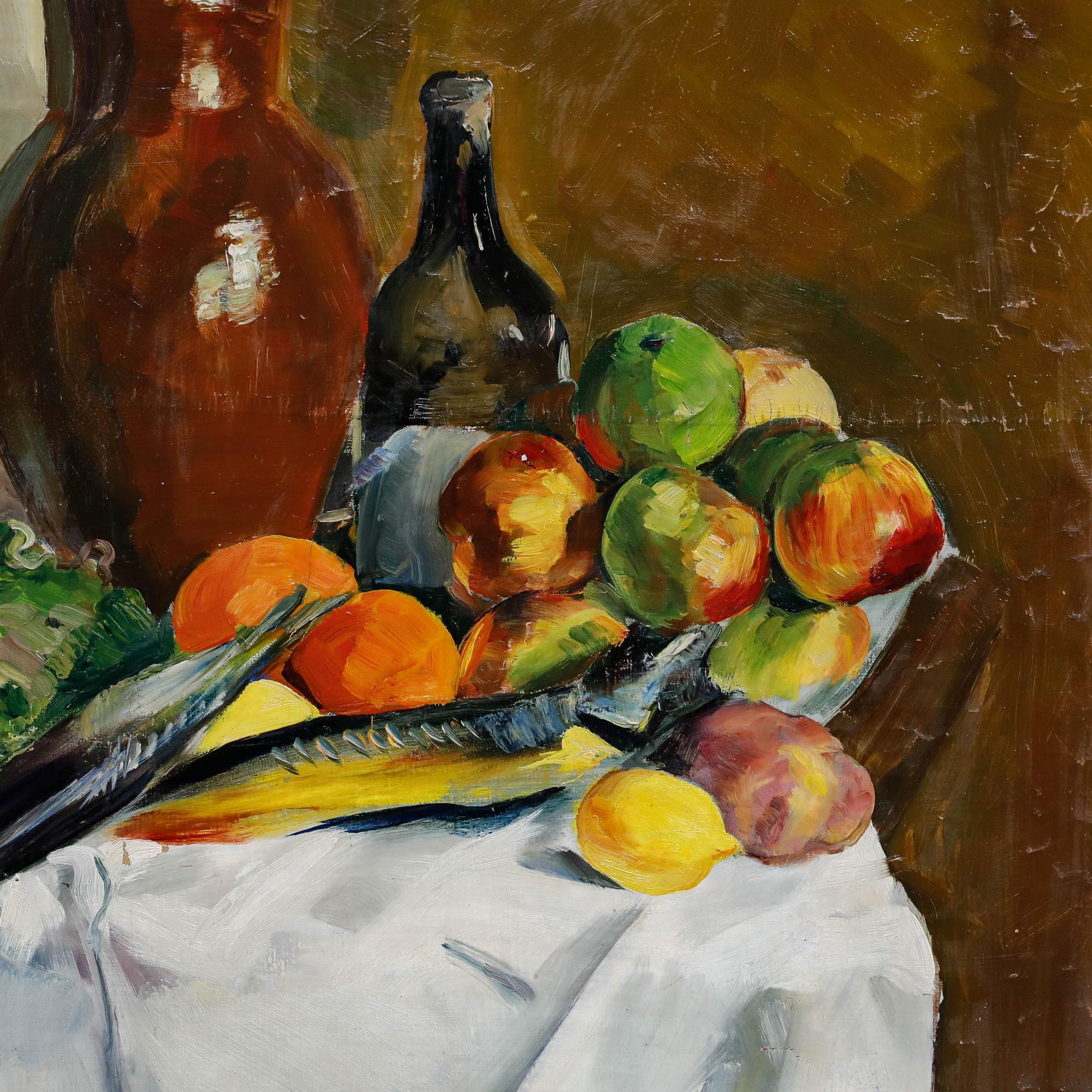 Adrien Dupagne (1889-1980) - 1940 Oil, Still Life of Fish, Citrus and Greens For Sale 4