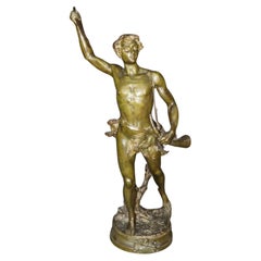 Adrien Étienne Gaudez Escultura figurativa de bronce "Acteón" Hombre cazando con lanza