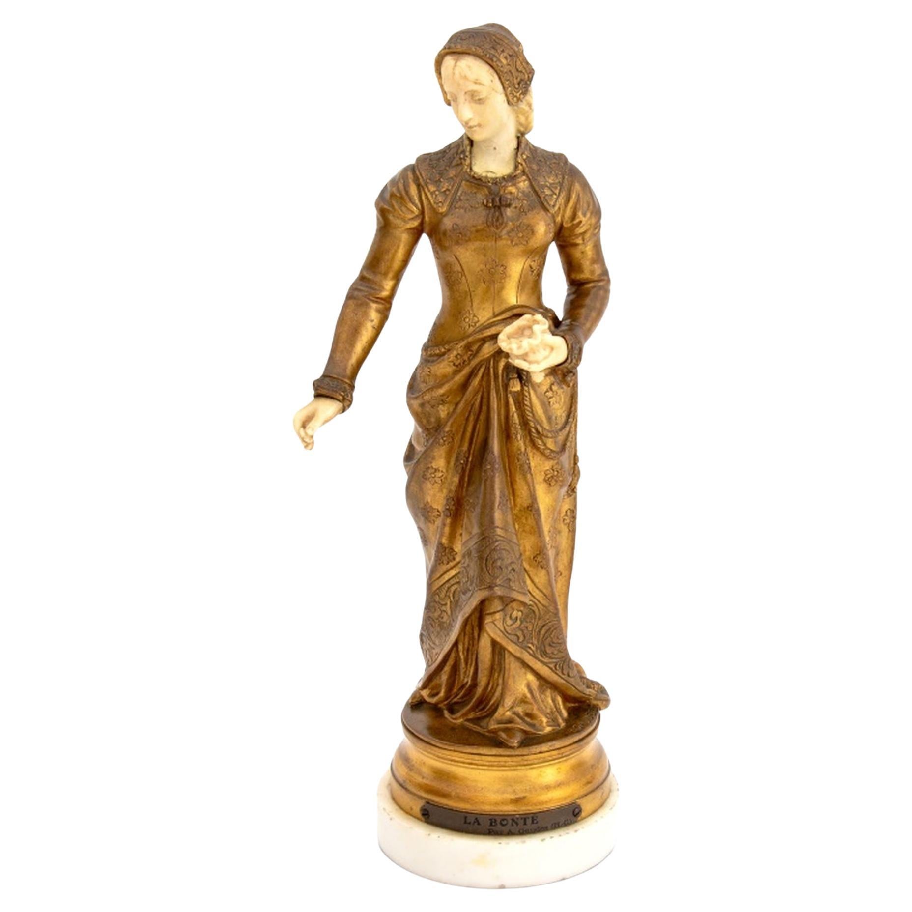 Adrien Etienne Gaudez "La Bonte" Gilt Bronze For Sale